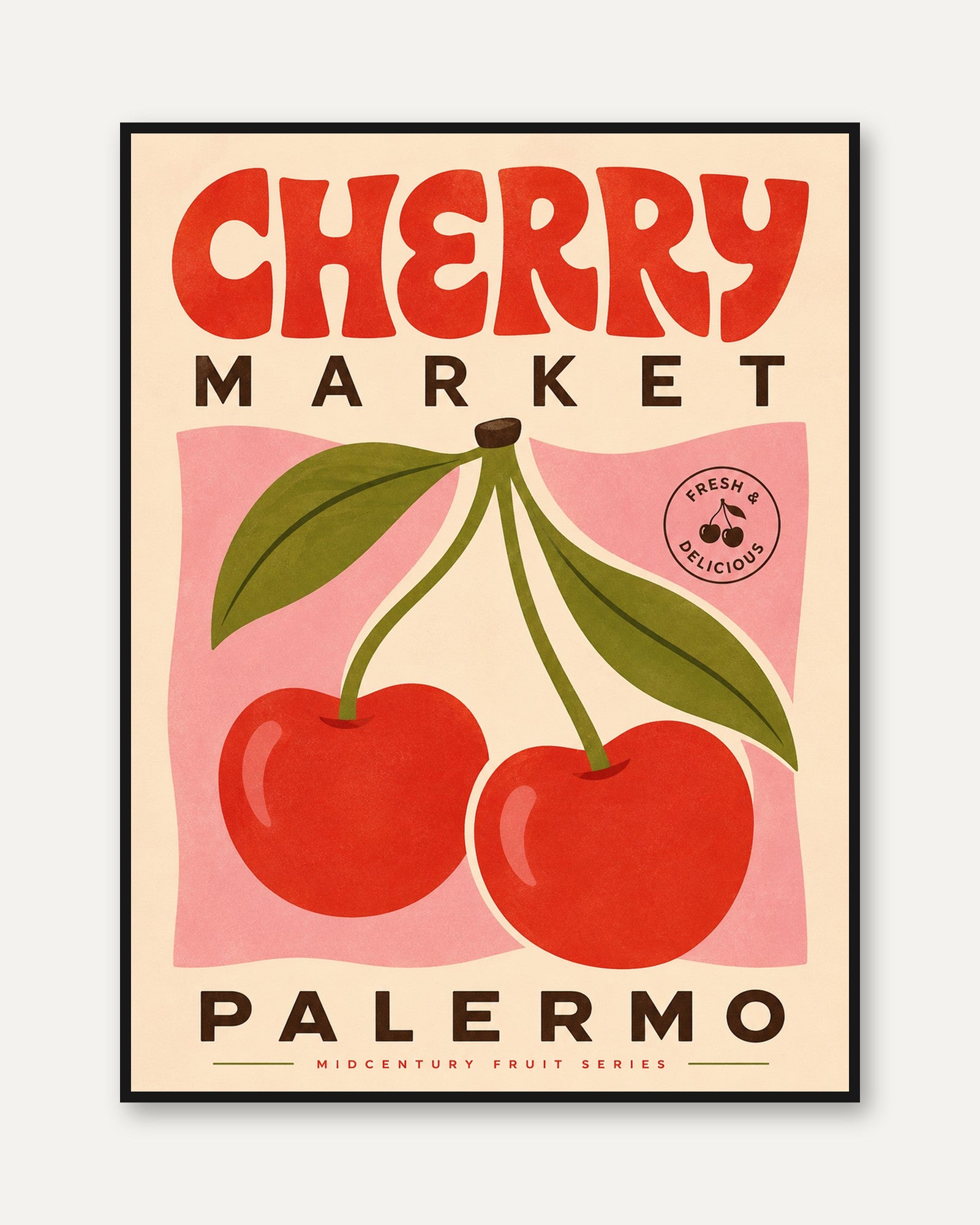 Cherry Market Print: Vintage Fruit Poster (Kitchen & Dining Room) - framed