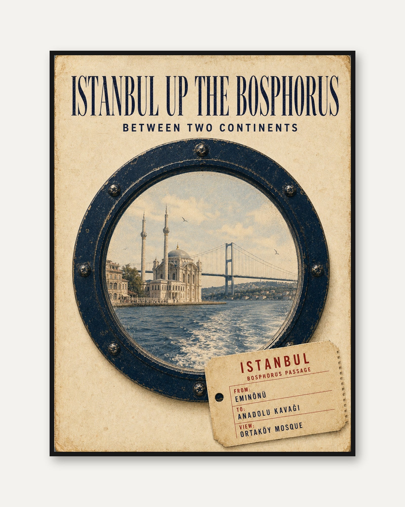 Istanbul Travel Poster – Bosphorus Wall Art - framed