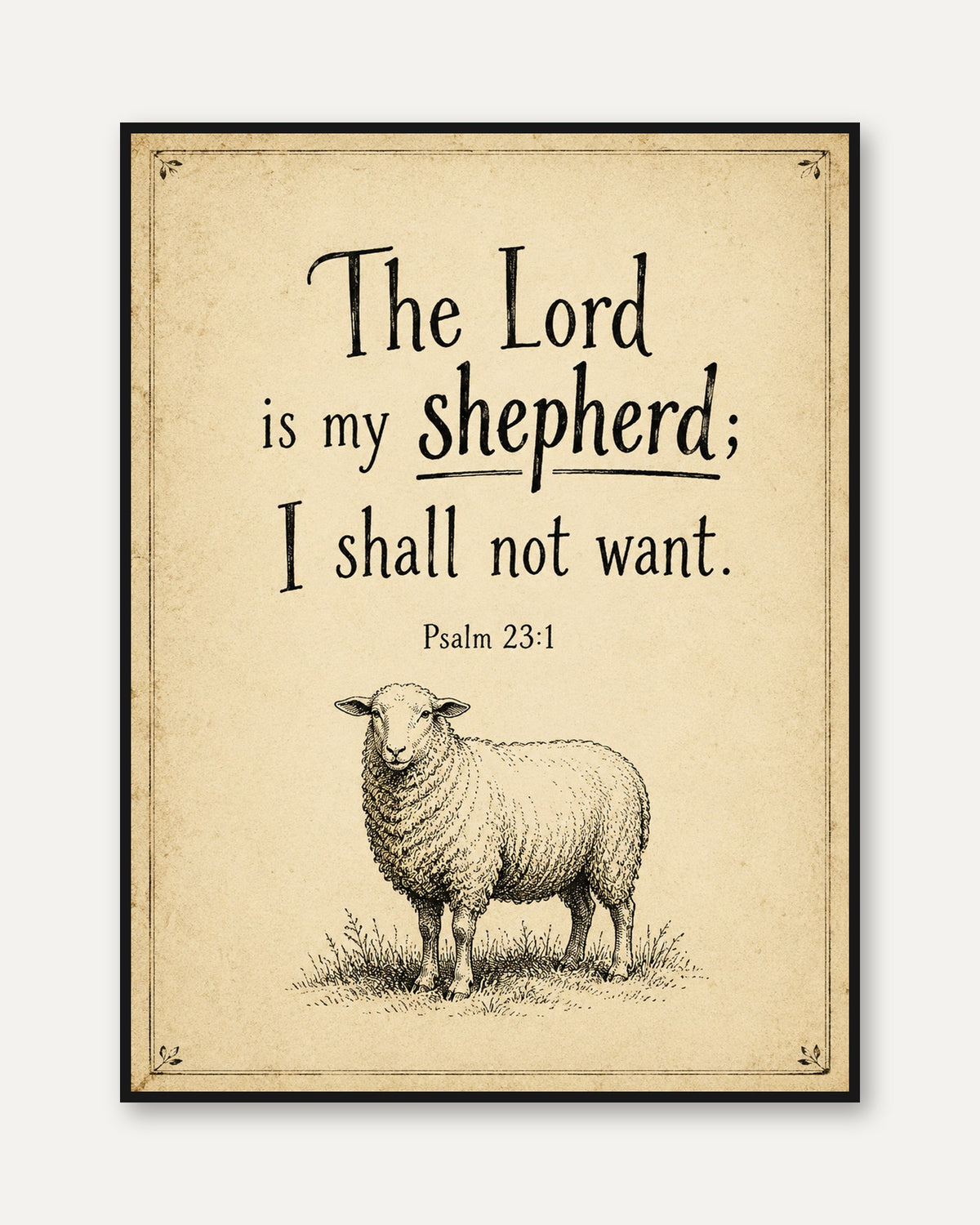 Psalm 23 Wall Art: Vintage Sheep Illustration - framed