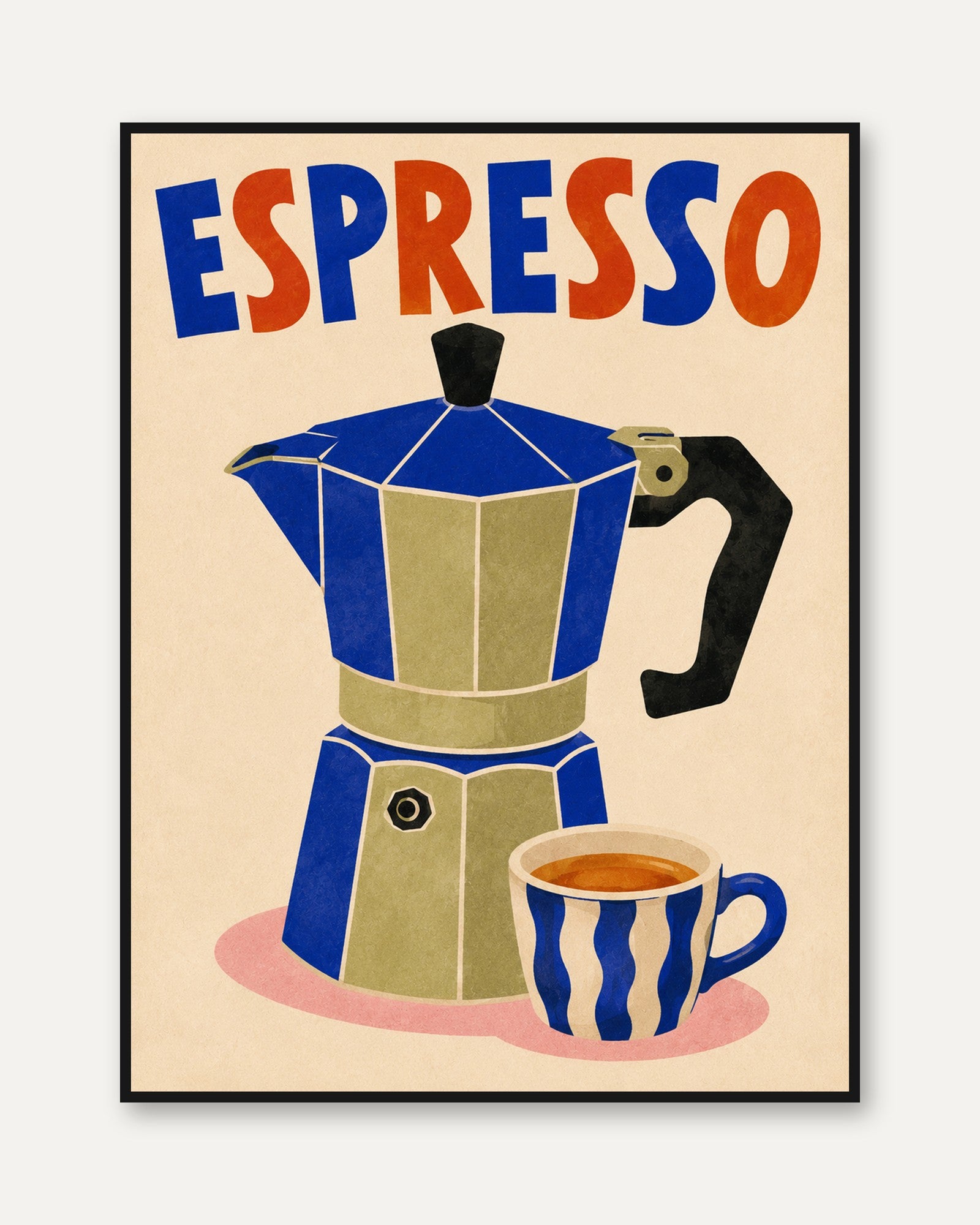 Espresso Moka Pot Poster: Mid-Century Modern Coffee Art Print - framed