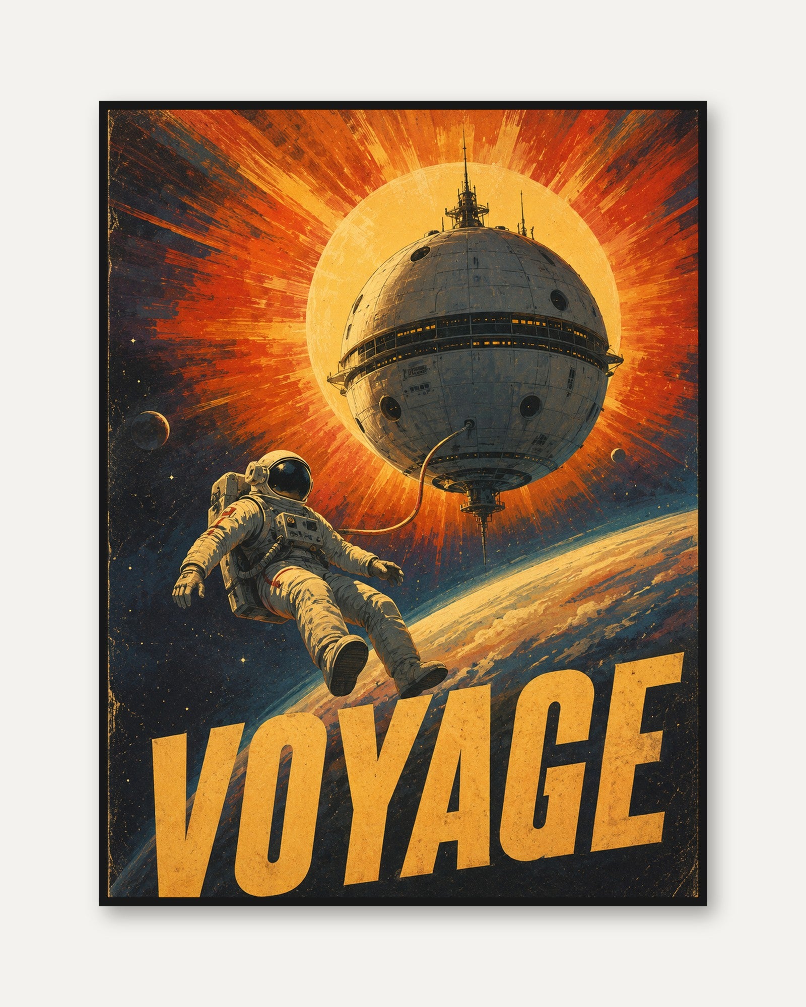 Space Travel Poster – Retro Astronaut Print - framed