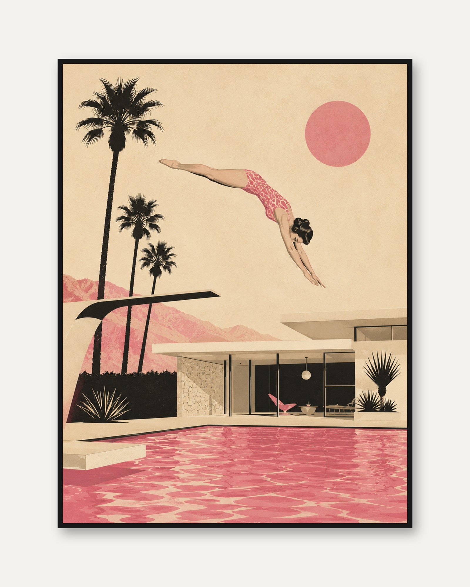 Mid Century Modern Pool Poster - framed