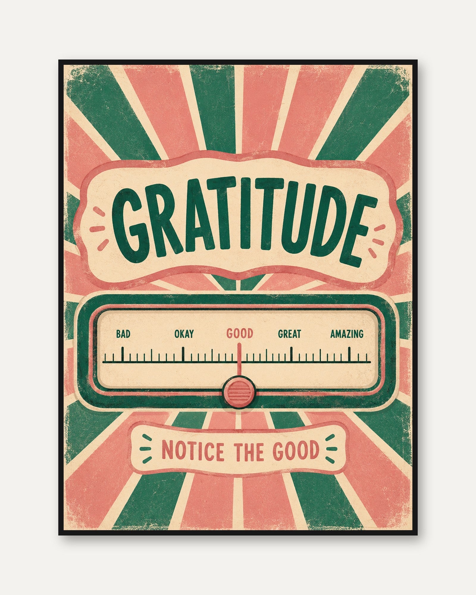 Gratitude Wall Art – Vintage Motivational Print - framed