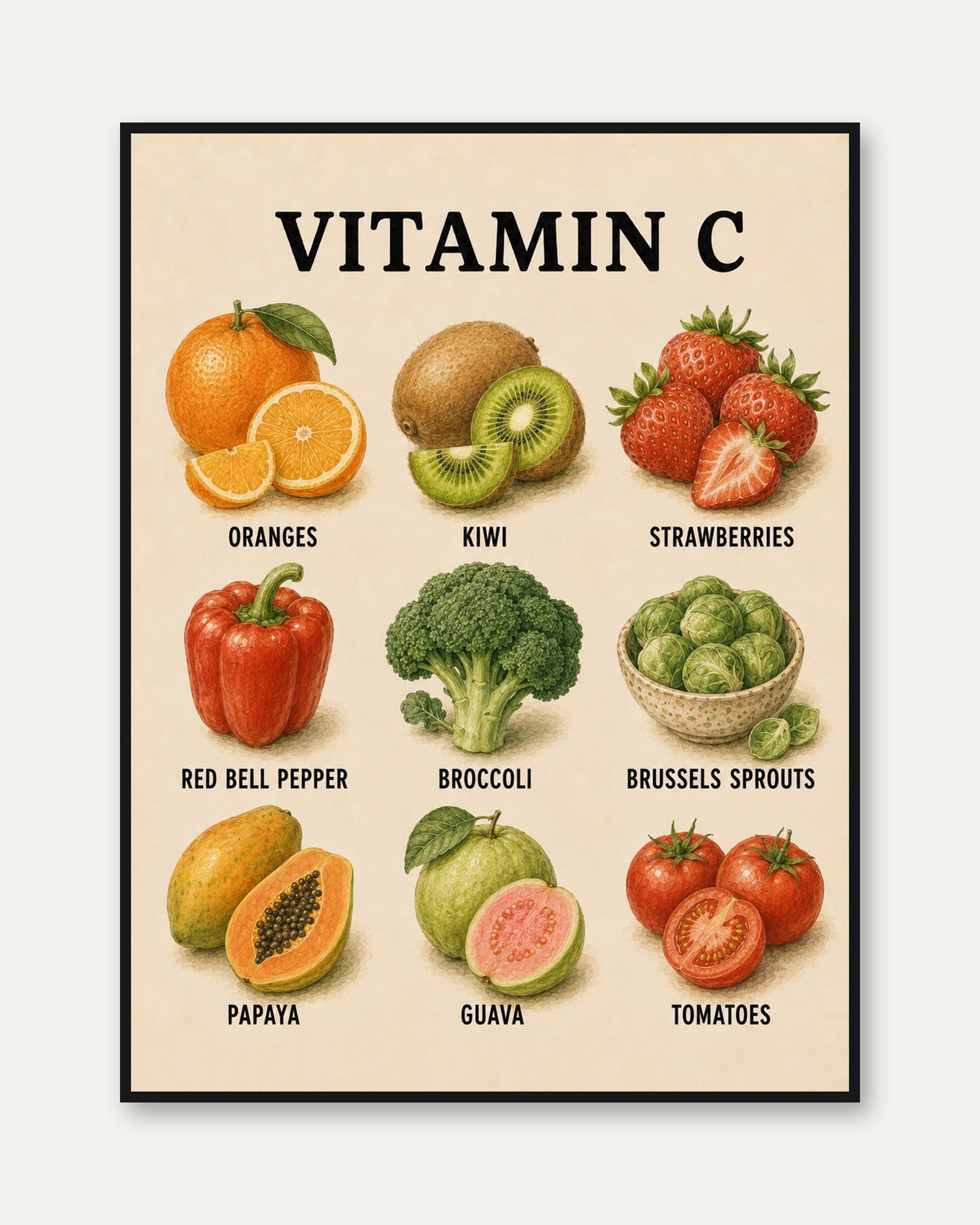 Vitamin C Rich Foods – Kitchen Wall Art - framed