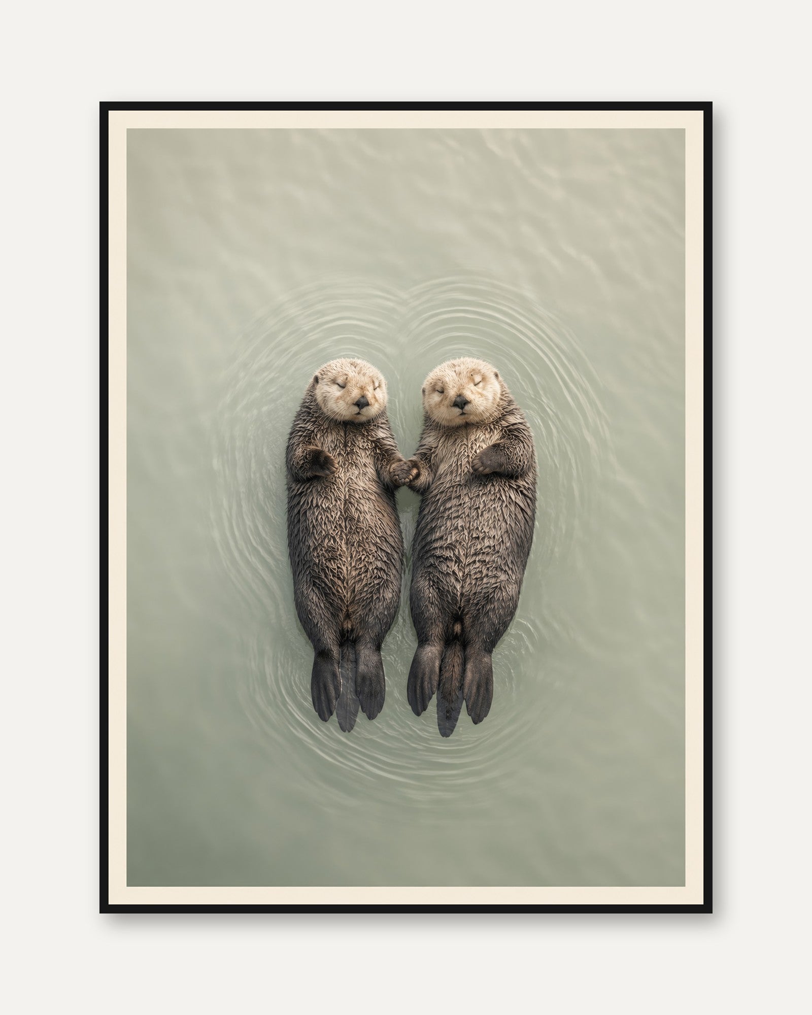 Sea Otter Print — Floating Otters Holding Hands - framed