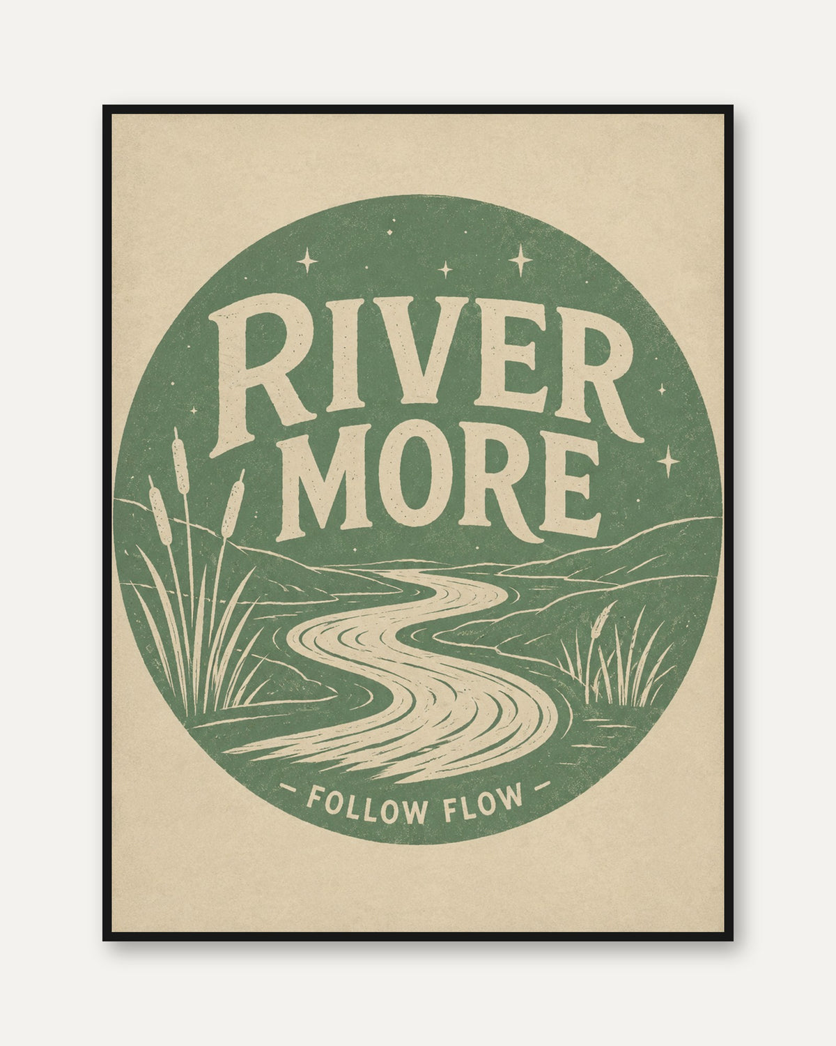 River More Retro Print: Vintage Green Nature Typography Art - framed