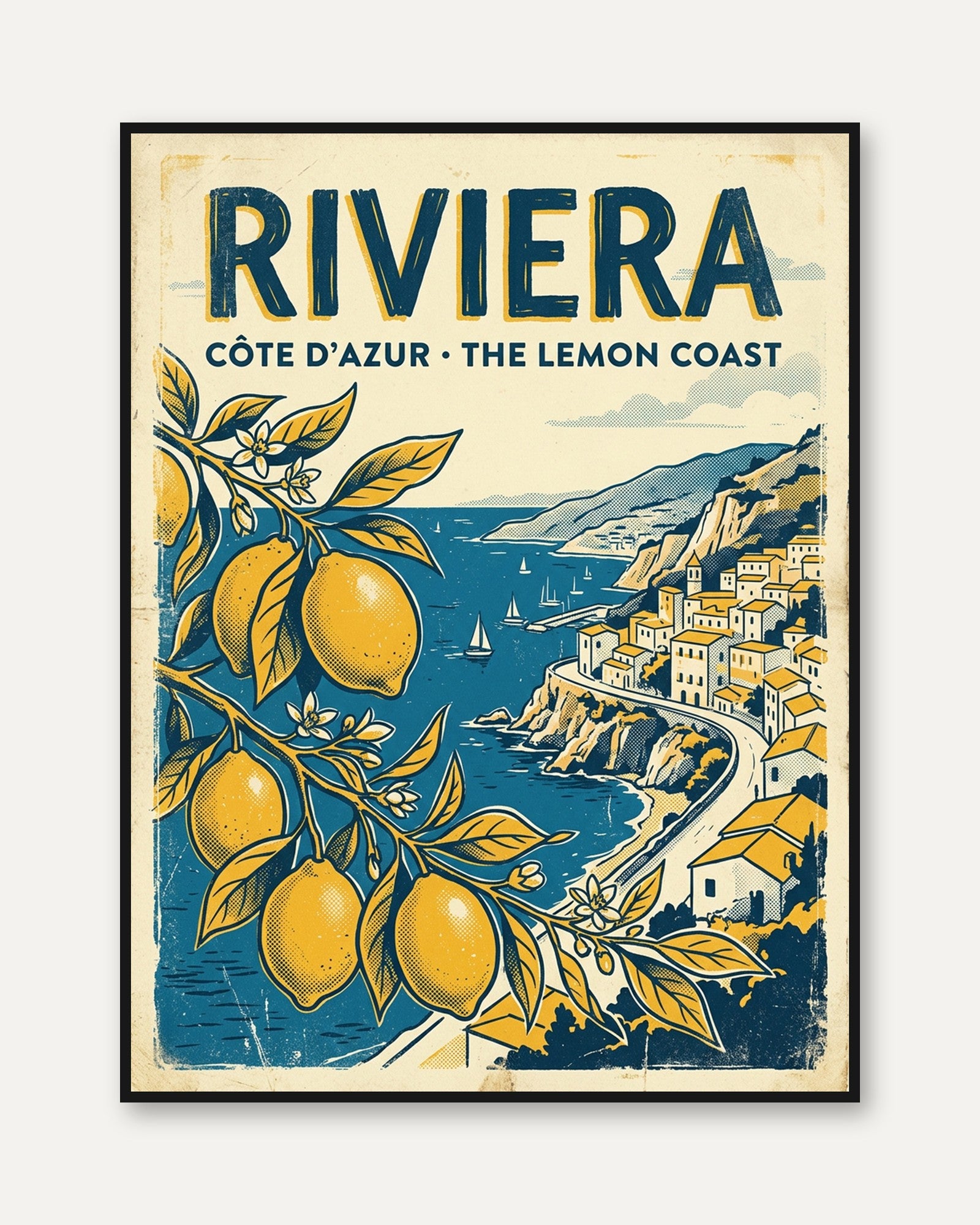 Riviera Travel Poster Print — Vintage Côte d'Azur Lemon Coast - framed