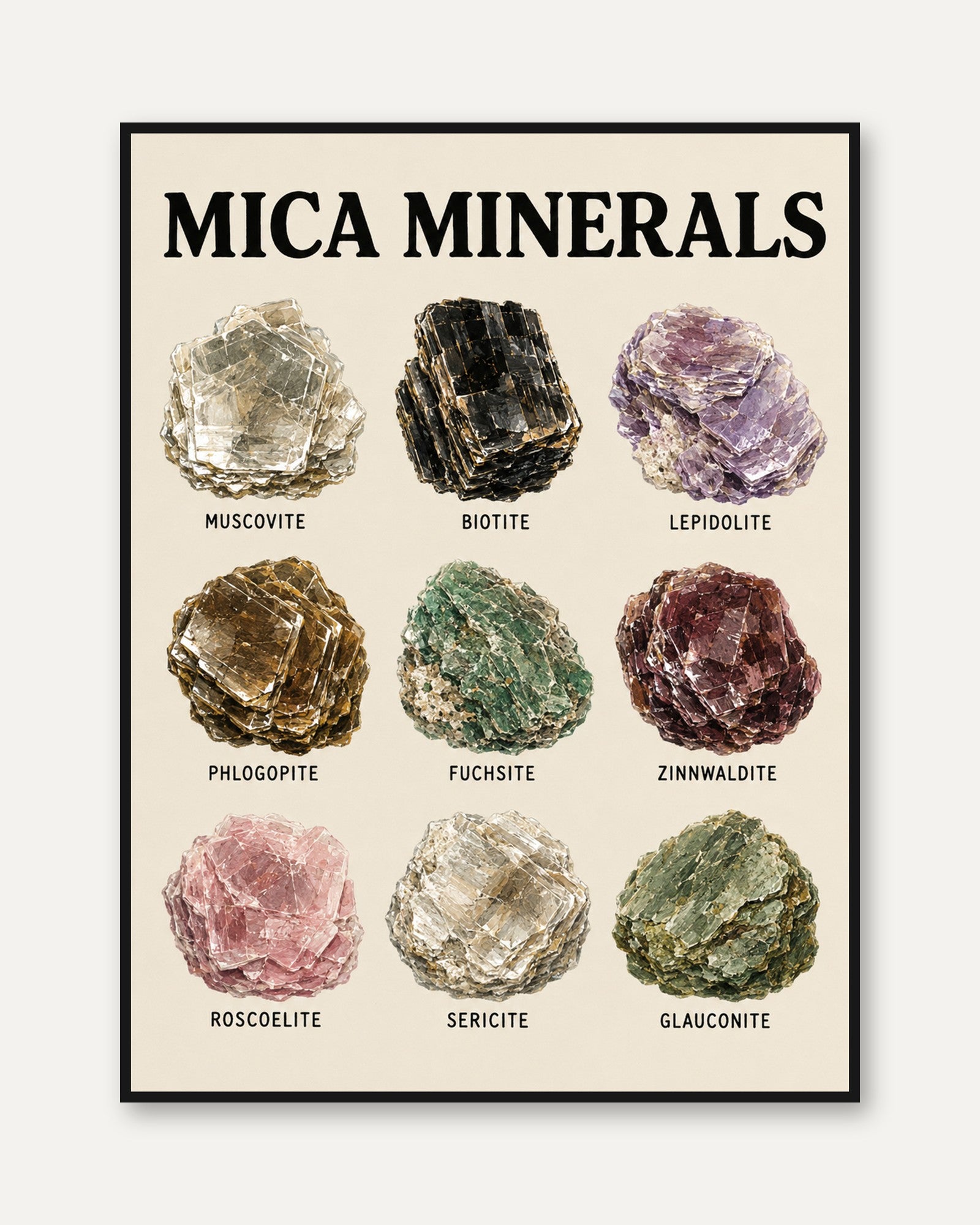 Mica Minerals Educational Print — Vintage Science Illustration - framed