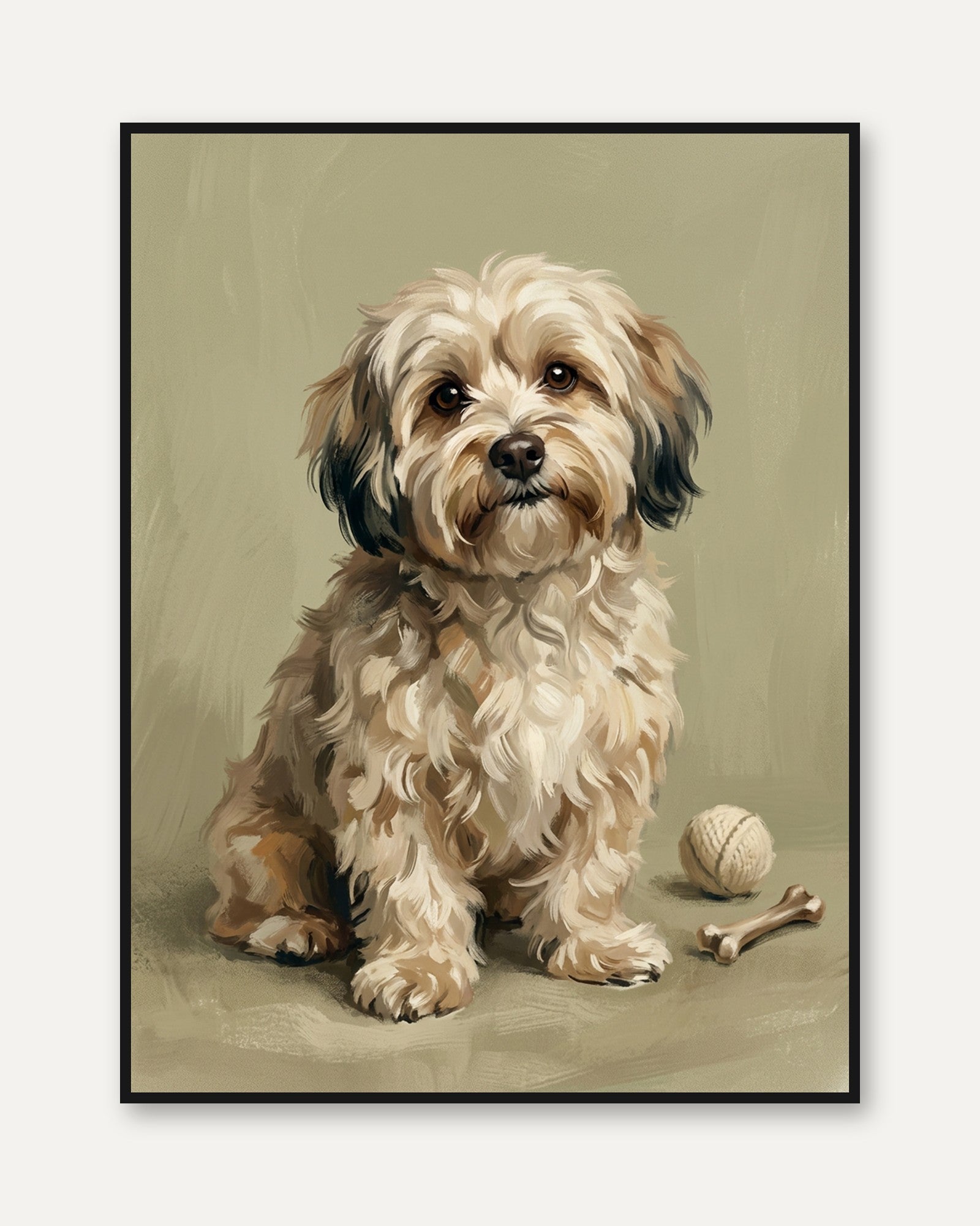 Cavapoo Dog Portrait Print — Classical Pet Painting Style - framed