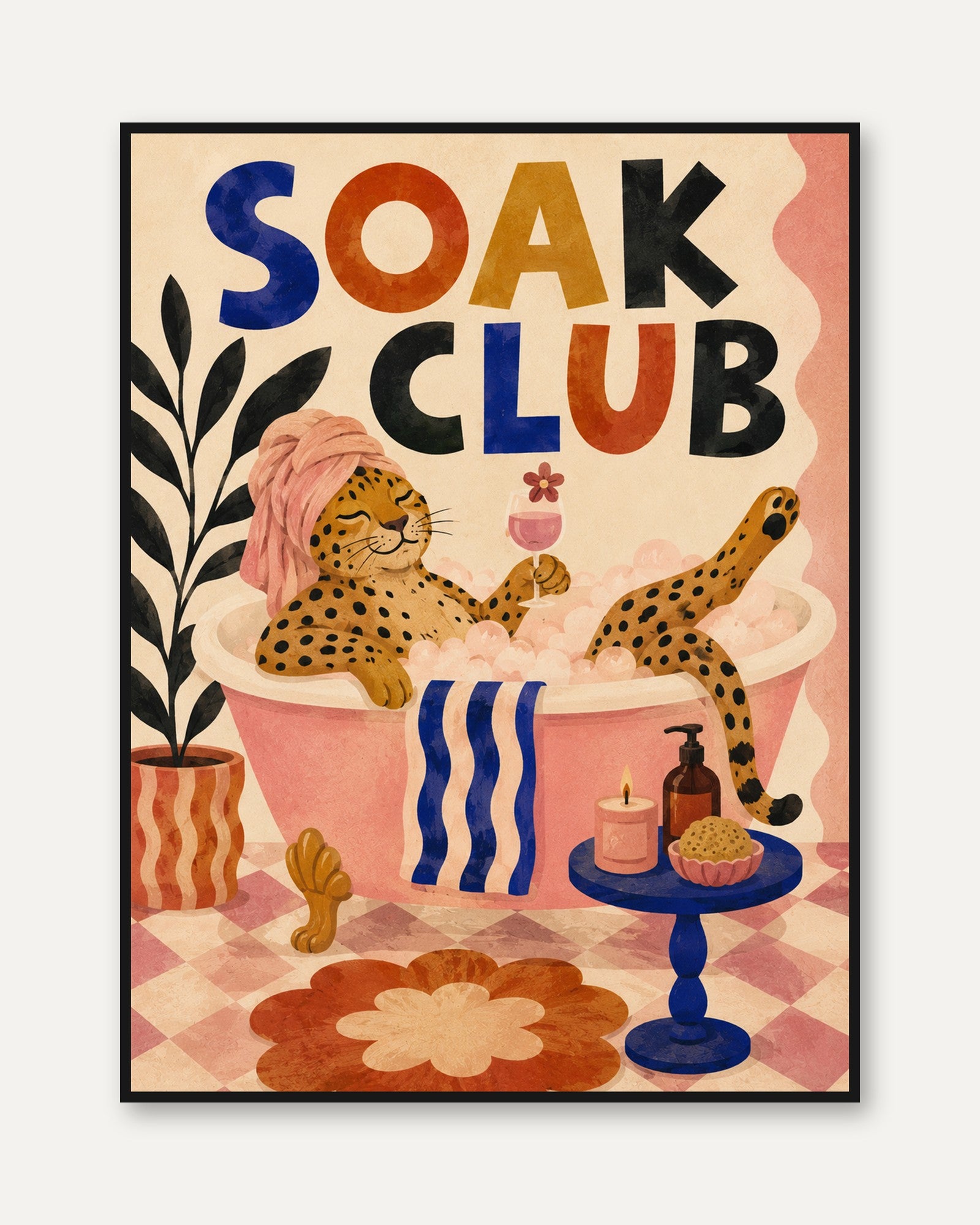 Soak Club Poster – Leopard Bathtub Print - framed
