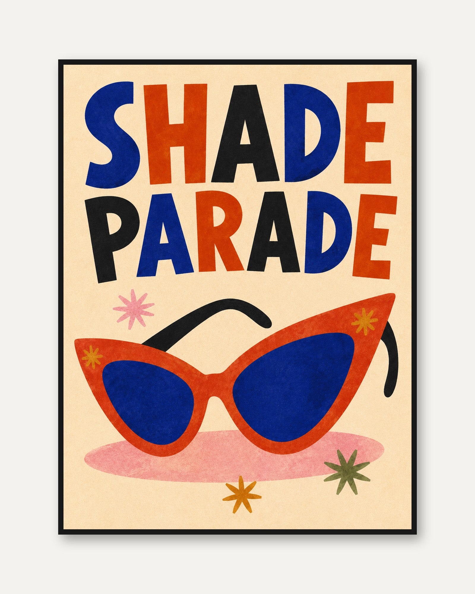 Shade Parade: Retro Sunglasses Art Print with Bold Typography - framed