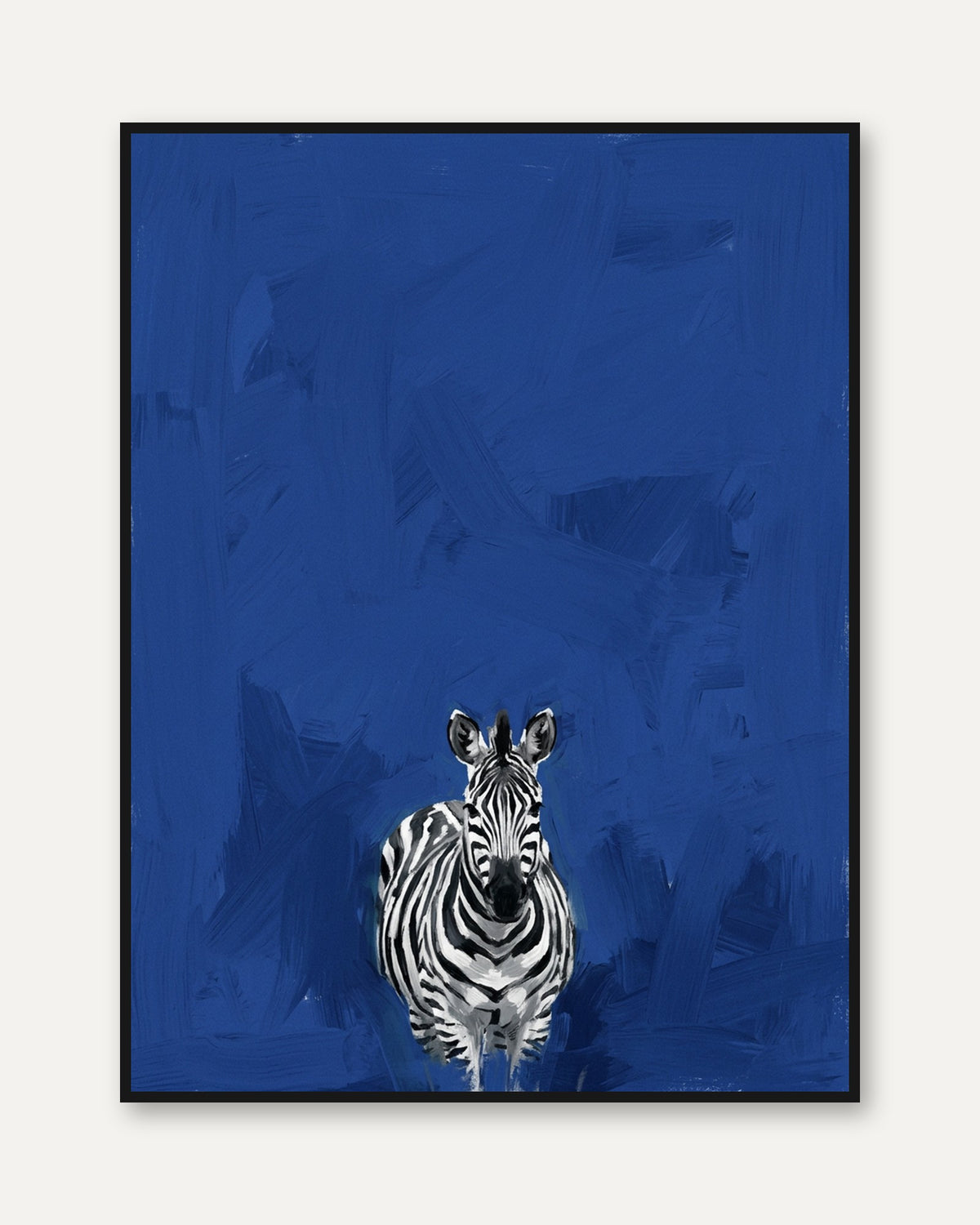 Zebra Art Print — Bold Blue Background - framed