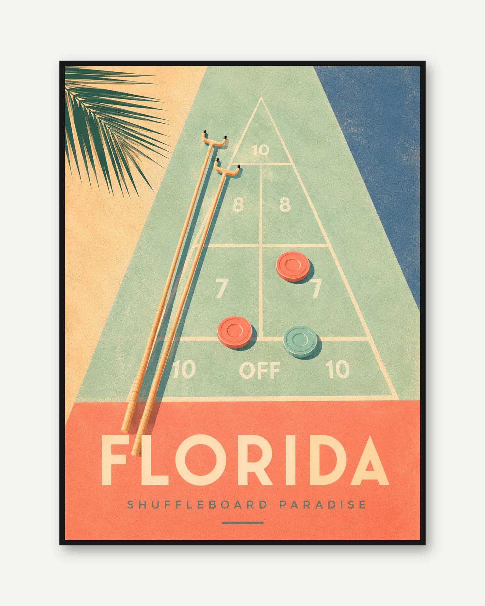 Florida Travel Poster – Shuffleboard Wall Art - framed