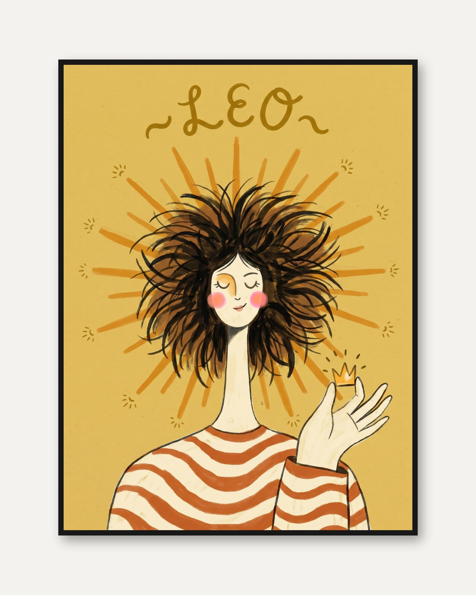 Leo Zodiac Print – Sun Hair Illustration - framed