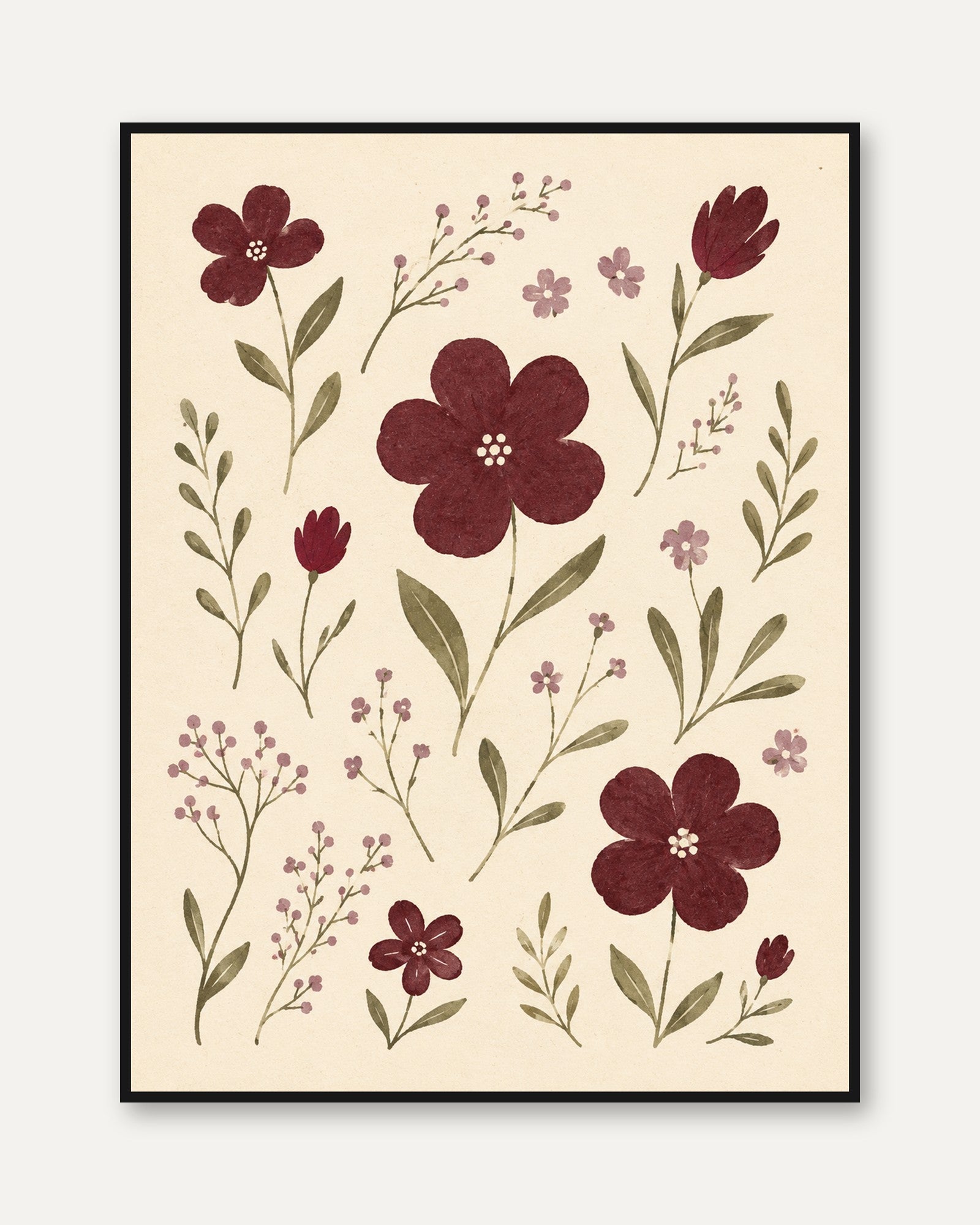 Folk Flower Wall Art – Botanical Print - framed