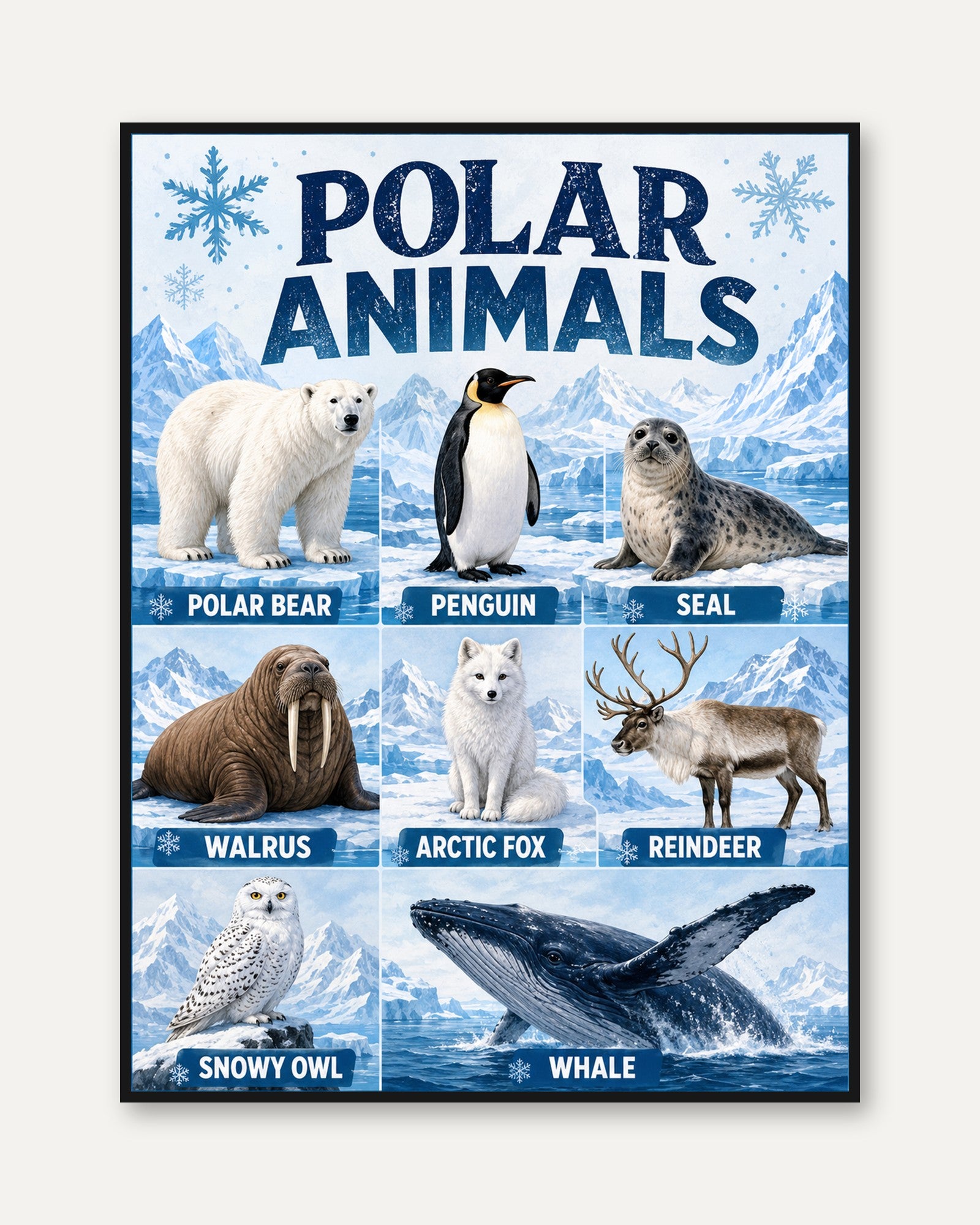 Polar Animals Poster - framed
