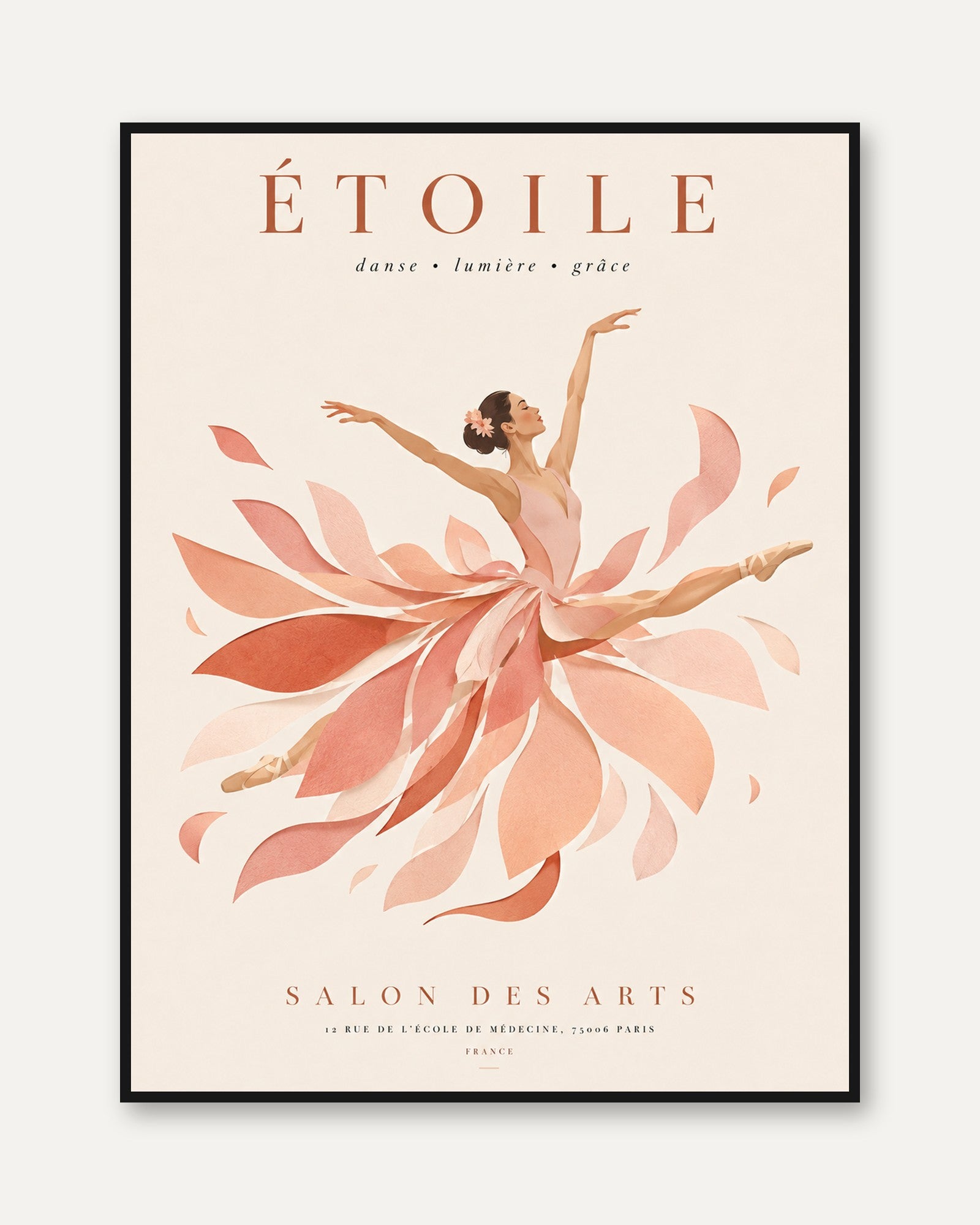 Ballet Dancer Art Print: French Vintage Poster in Blush Pink - framed