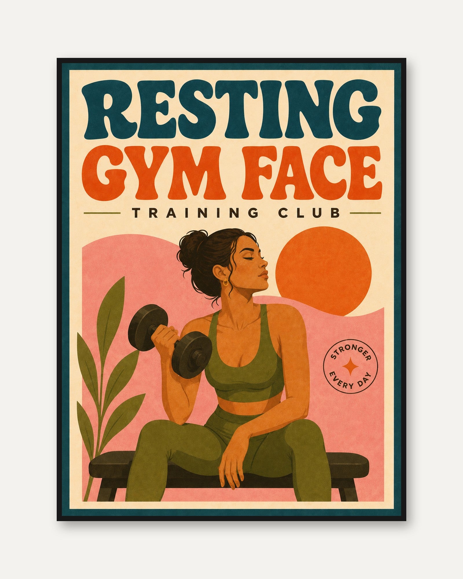 Resting Gym Face Poster: Retro Fitness Training Wall Art - framed