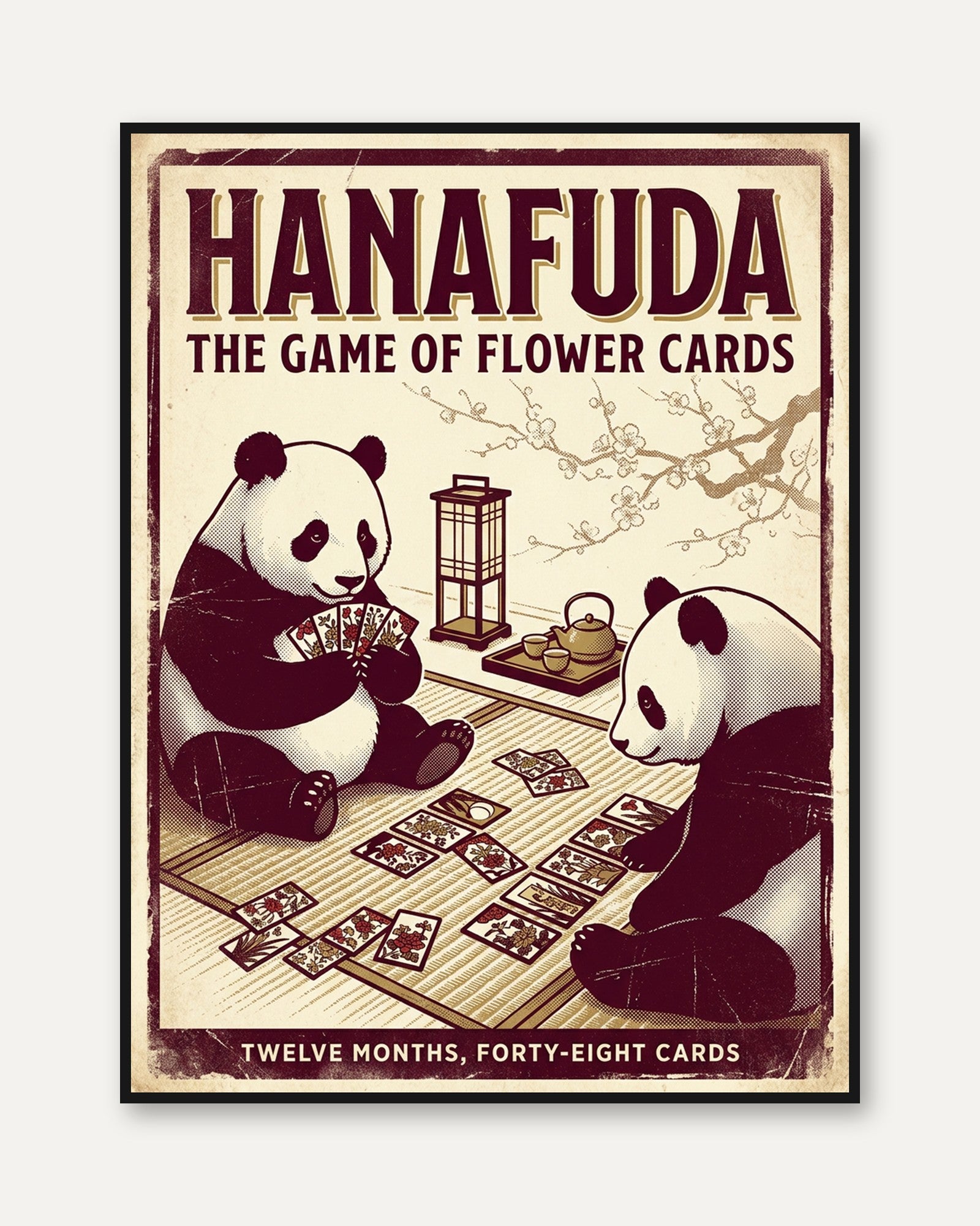 Hanafuda Card Game Poster – Vintage Pandas - framed
