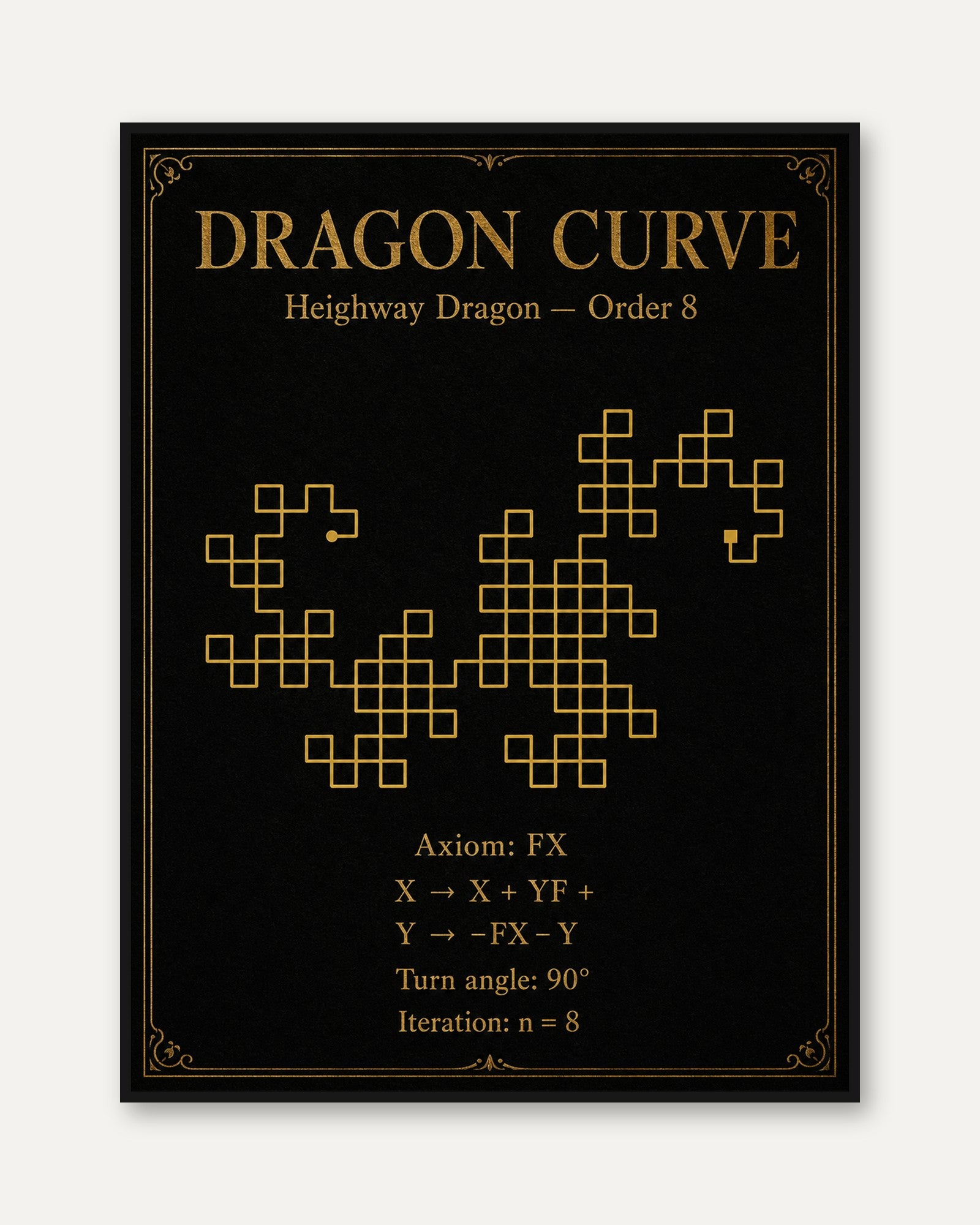 Dragon Curve Poster – Fractal Art Print - framed