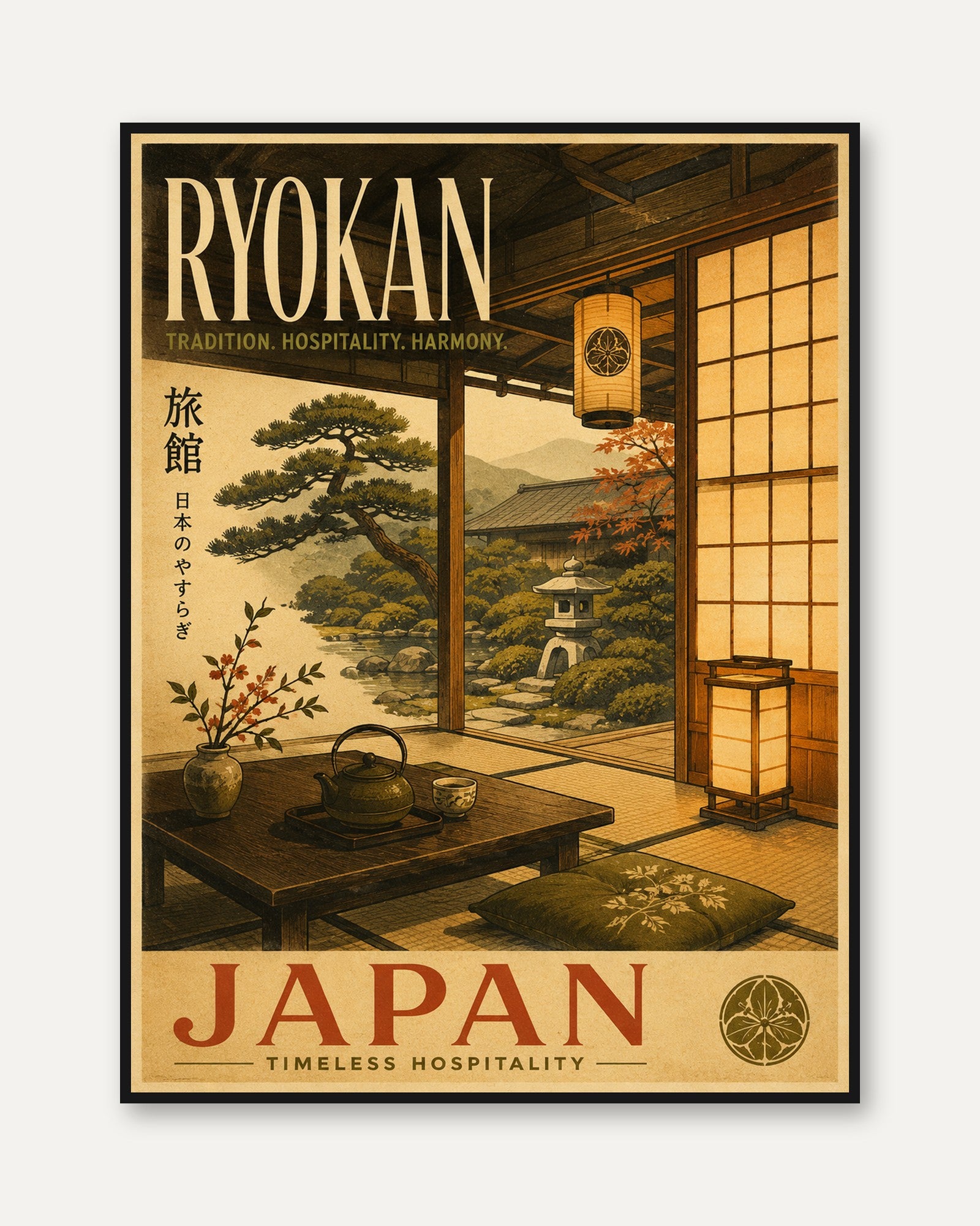 Japan Travel Poster – Ryokan Wall Art - framed