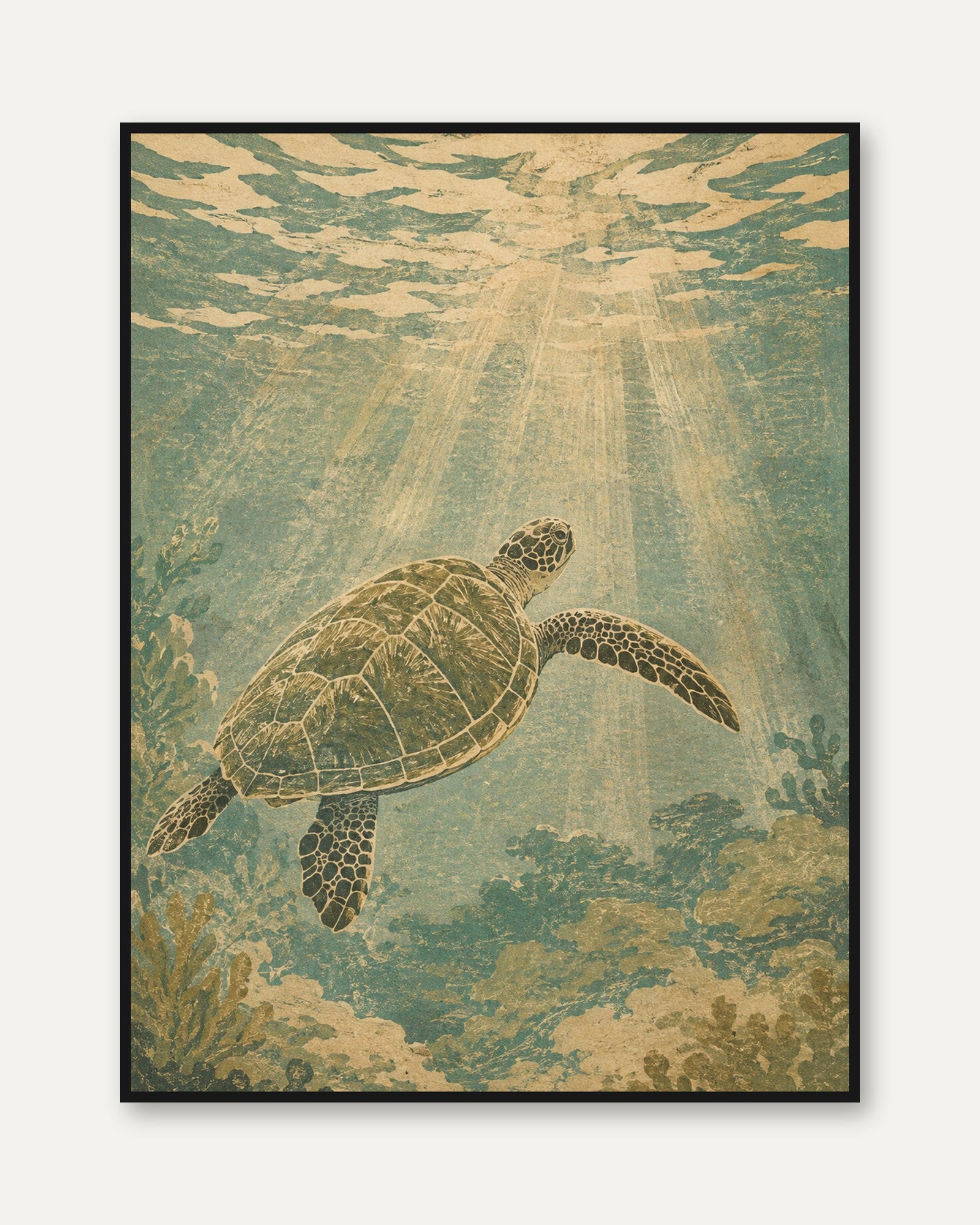 Sea Turtle Wall Art – Vintage Ocean Print - framed