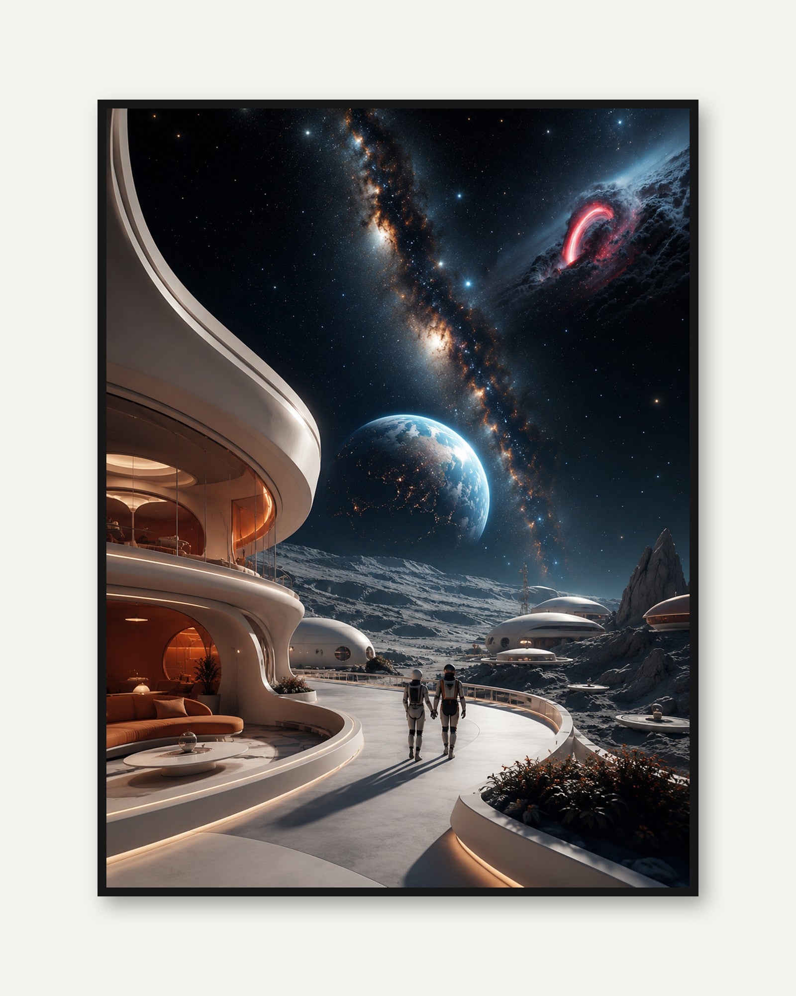 Futuristic Lunar Colony Art Print: Sci-Fi Space Architecture - framed