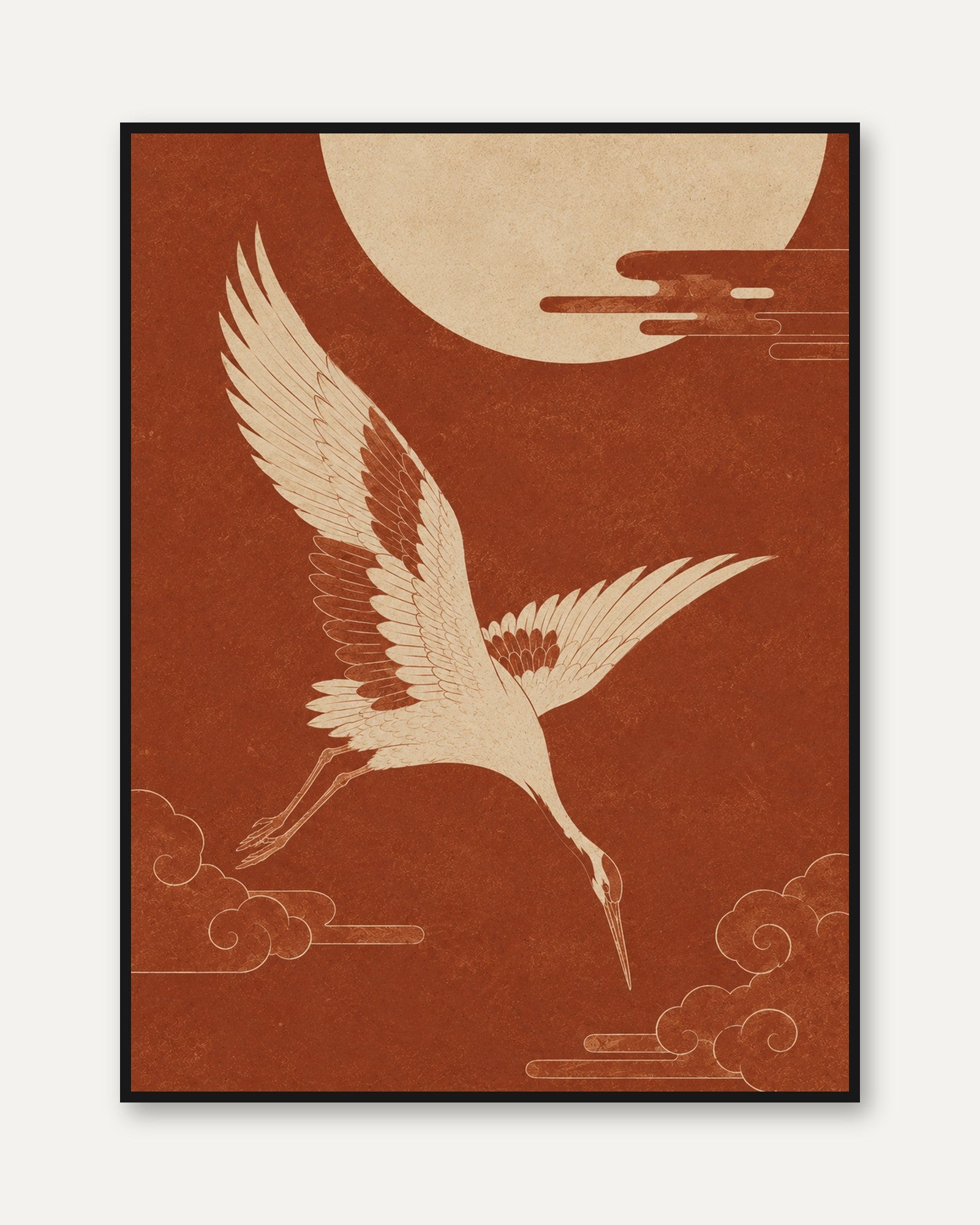 Vintage Japanese Crane Print - framed