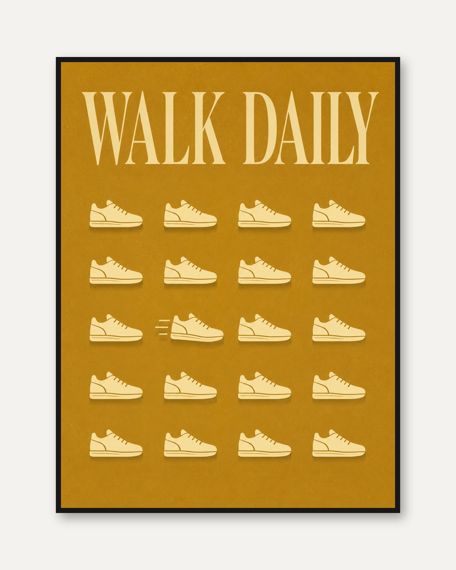 Motivational Fitness Print: Retro Sneakers on Mustard Yellow - framed