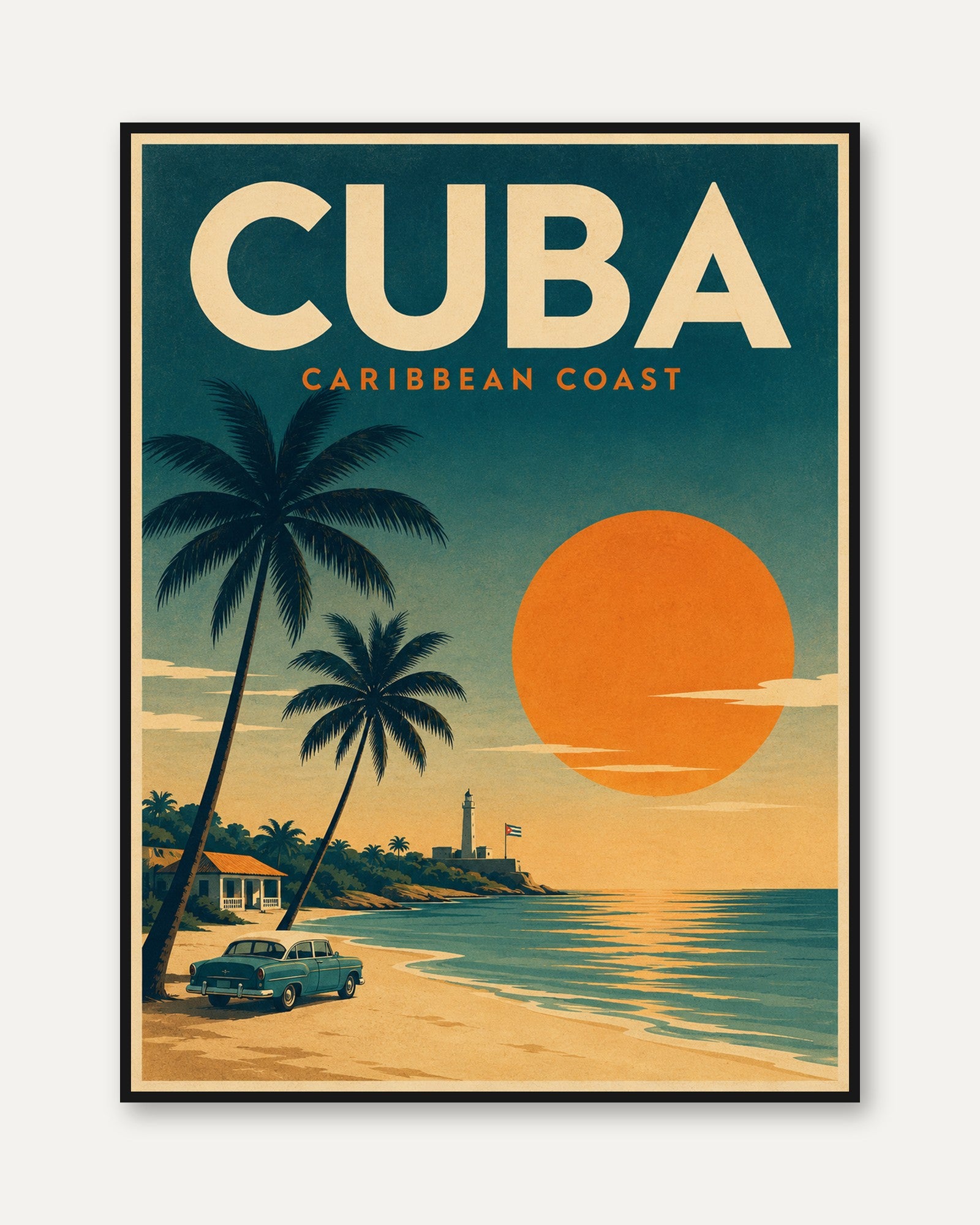 Cuba Travel Poster – Vintage Caribbean Wall Art - framed