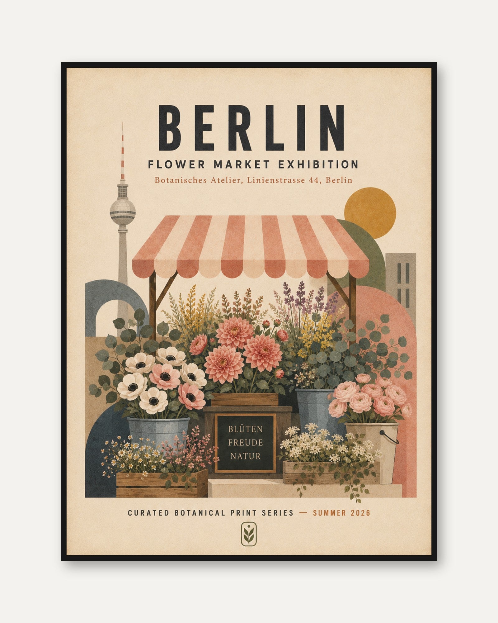 Berlin Flower Market Print — Vintage Botanical Exhibition Poster - framed