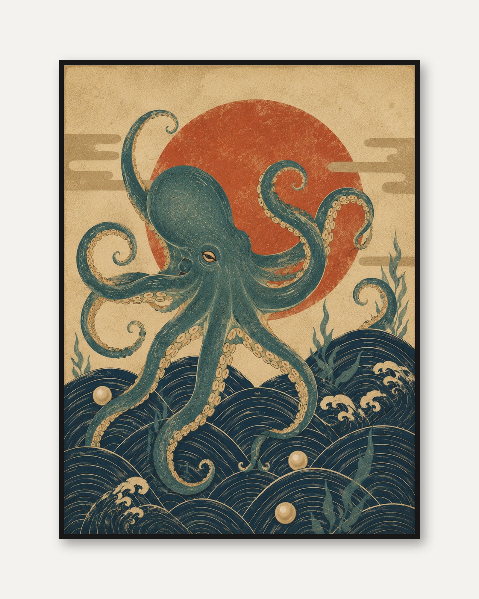 Vintage Japanese Octopus Print - framed