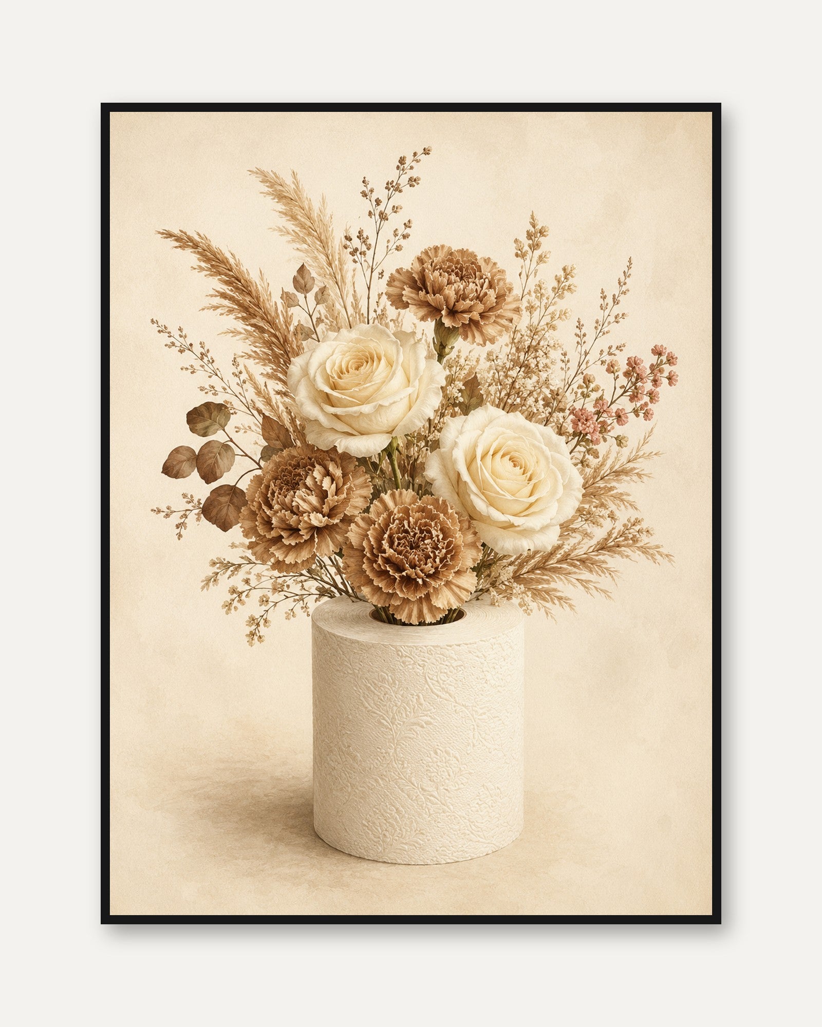Dried Flower Wall Art – Neutral Floral Print - framed
