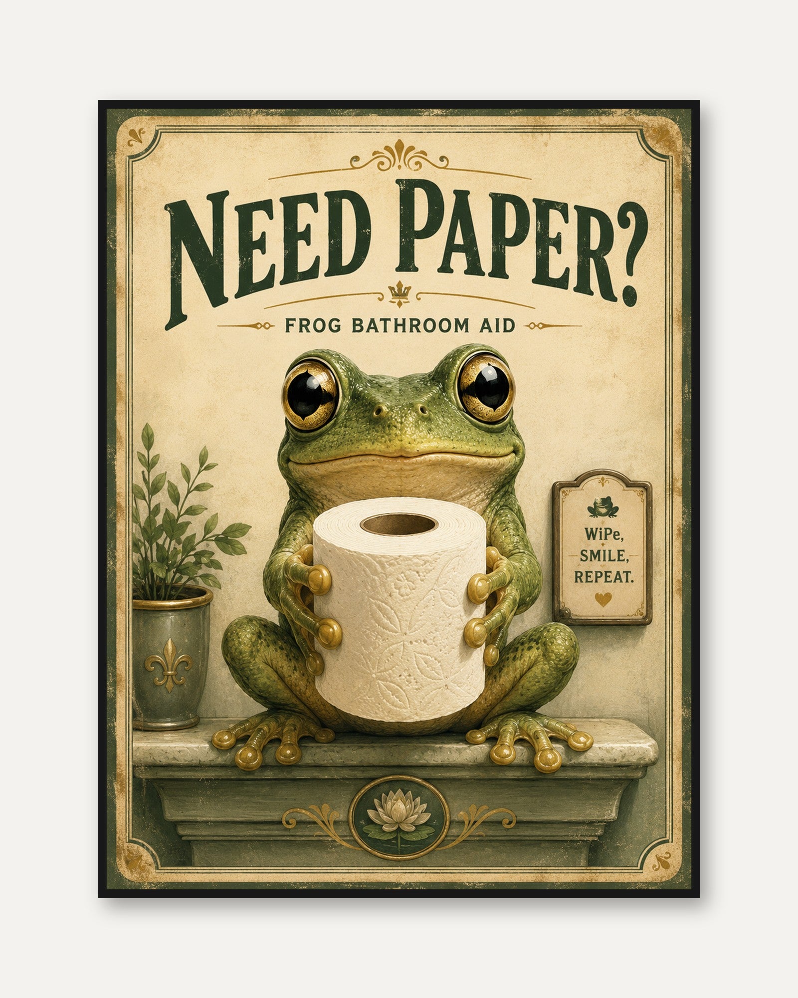 Funny Frog Bathroom Print - framed