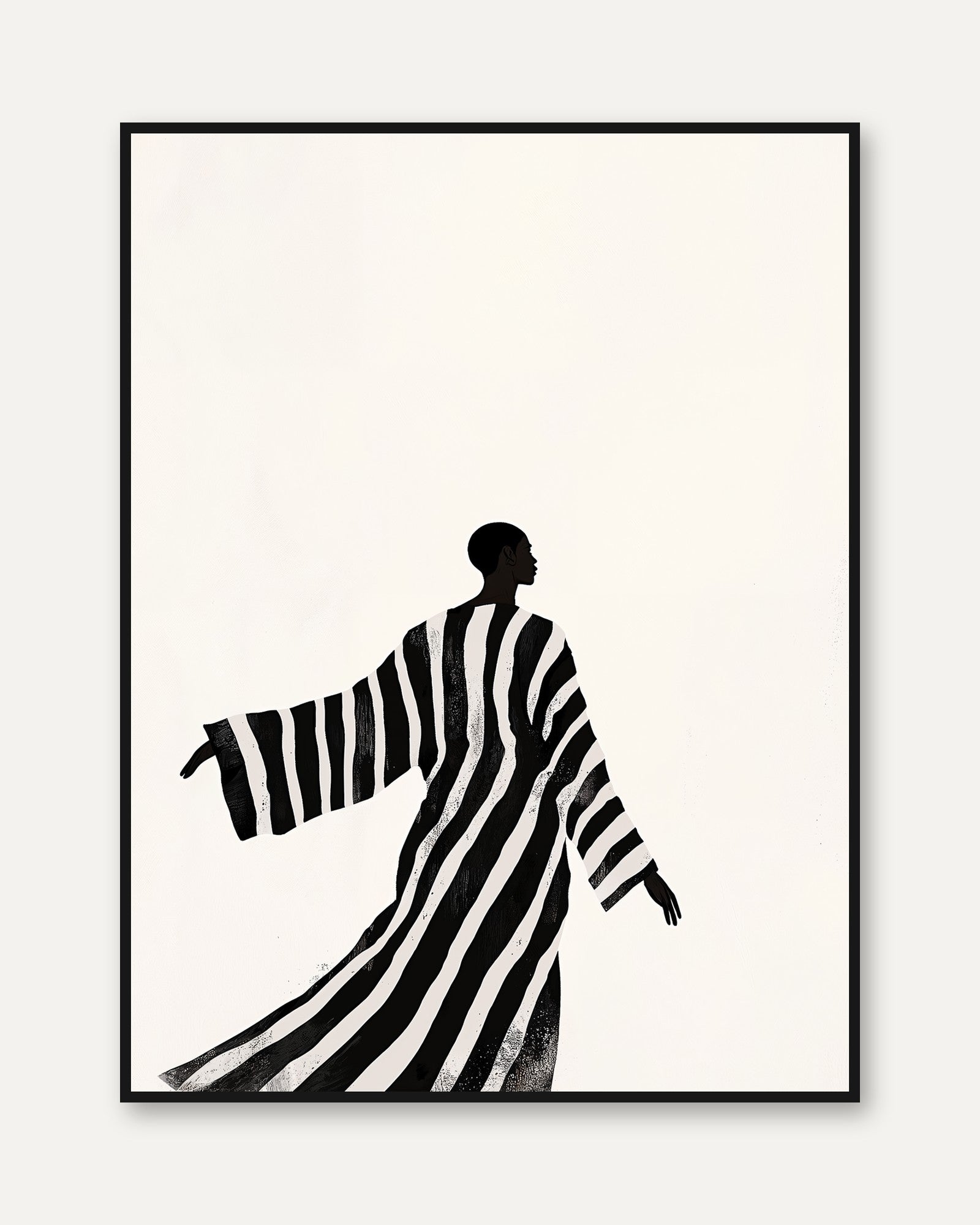 Minimalist African Woman Silhouette Poster (Black and White Print) - framed