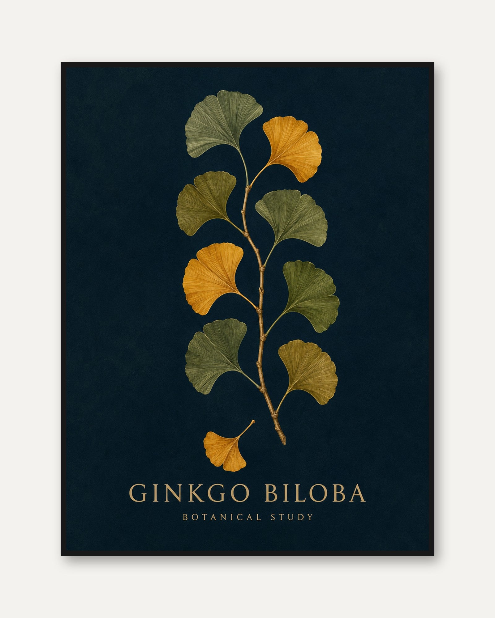 Ginkgo Botanical Print – Dark Botanical Wall Art - framed
