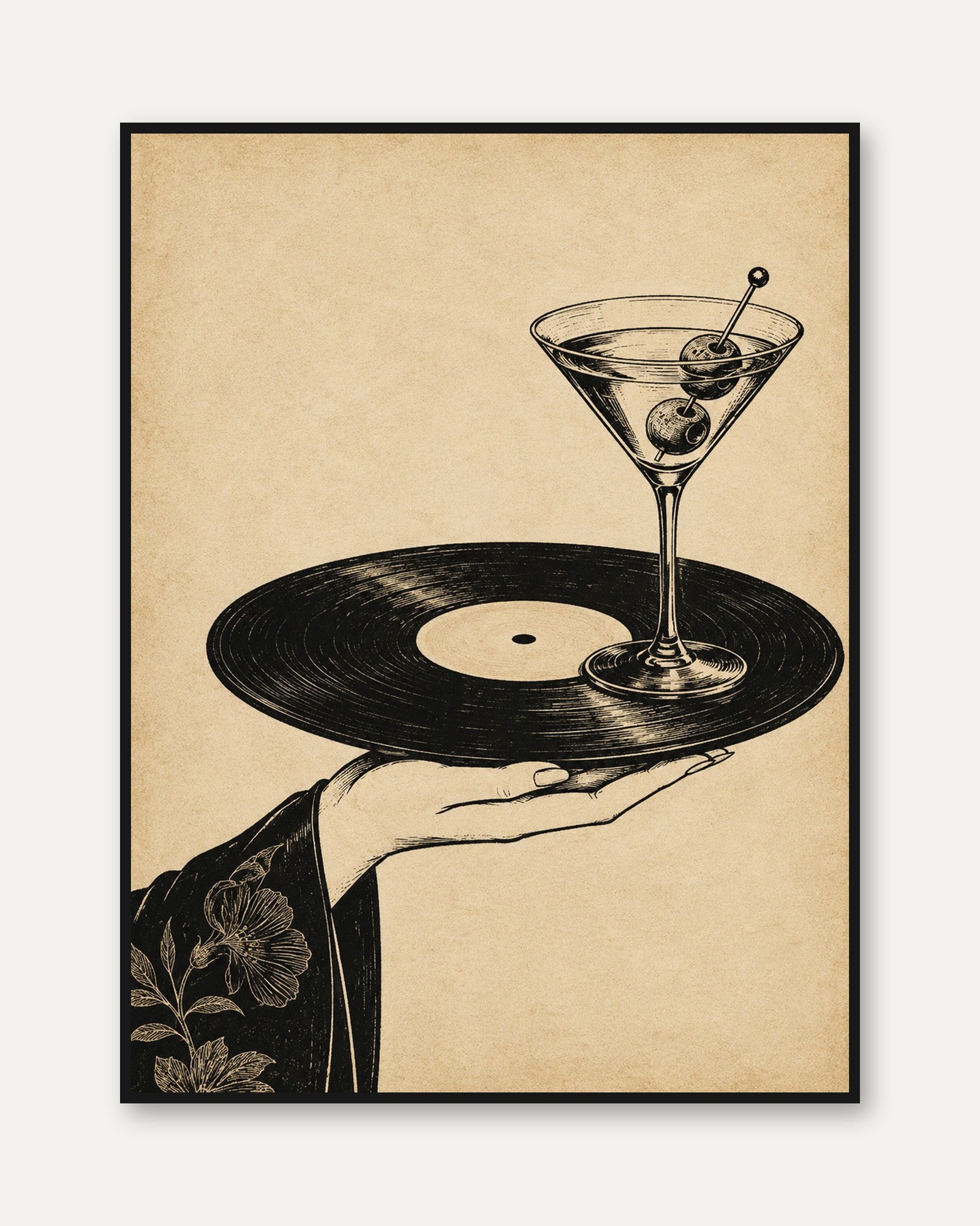 Martini Wall Art – Vintage Cocktail Print - framed