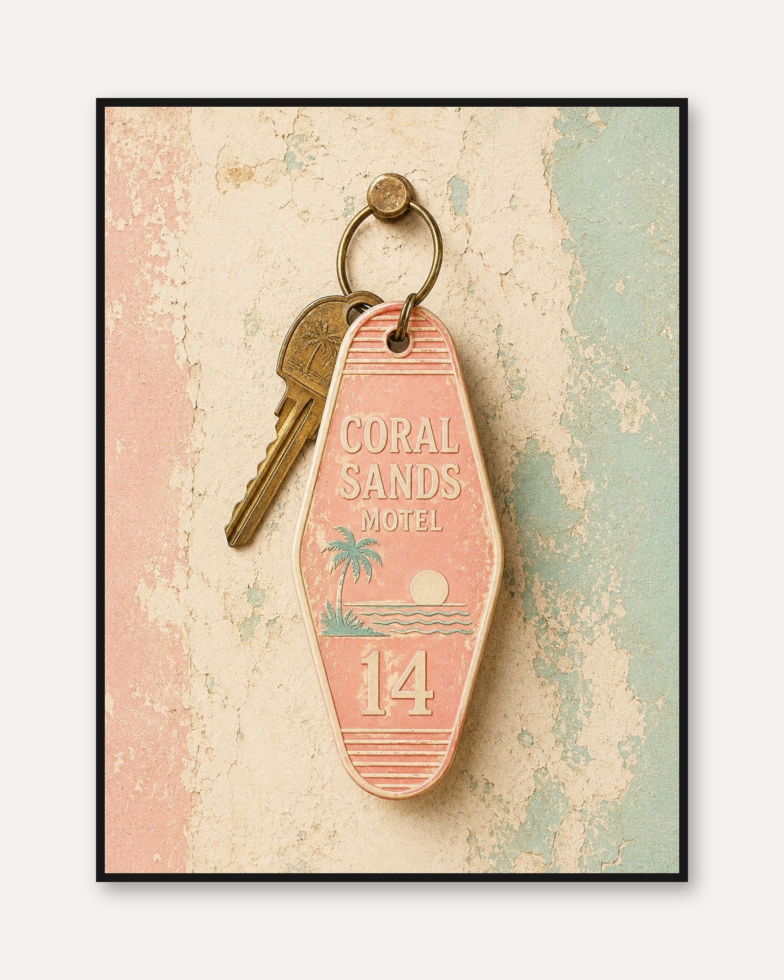 Vintage Motel Key Print – Retro Travel Wall Art - framed