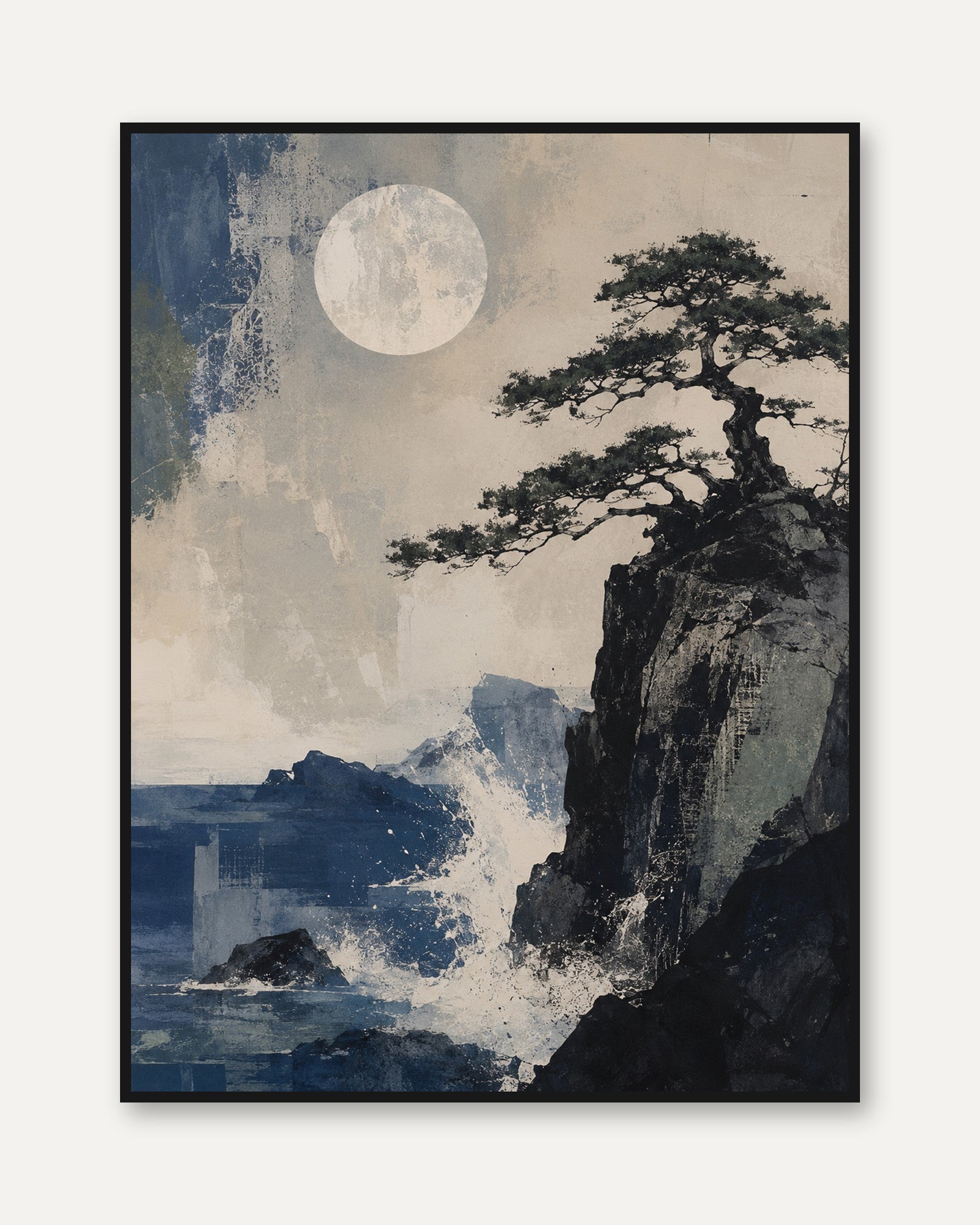 Bonsai Tree Moon Wall Art - framed