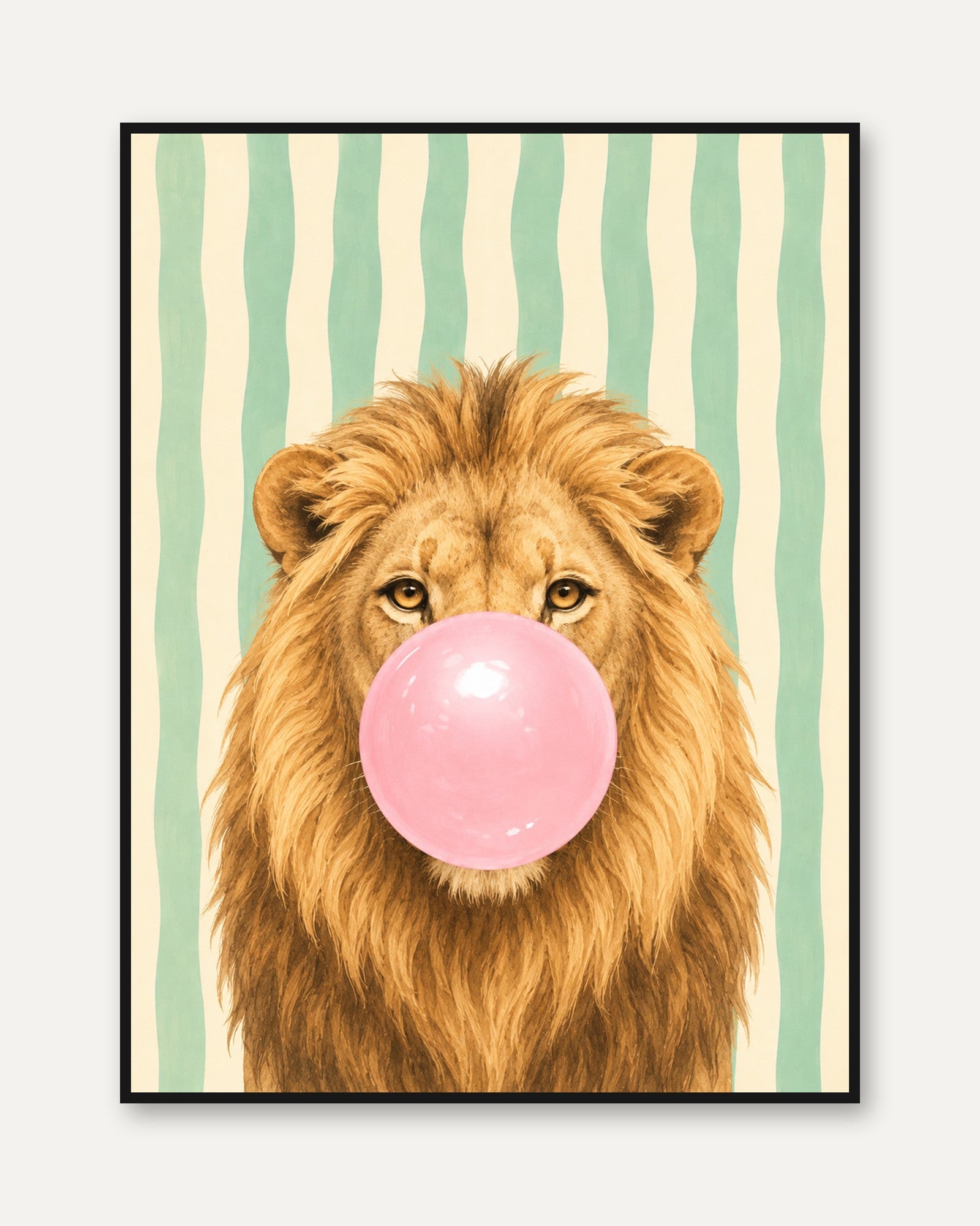 Lion Bubble Gum Print – Funny Animal Wall Art - framed