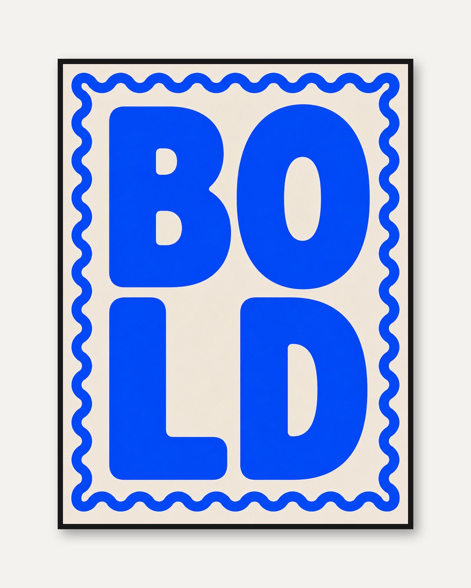 Bold Typography Art Print: Retro Blue Letters on Cream - framed