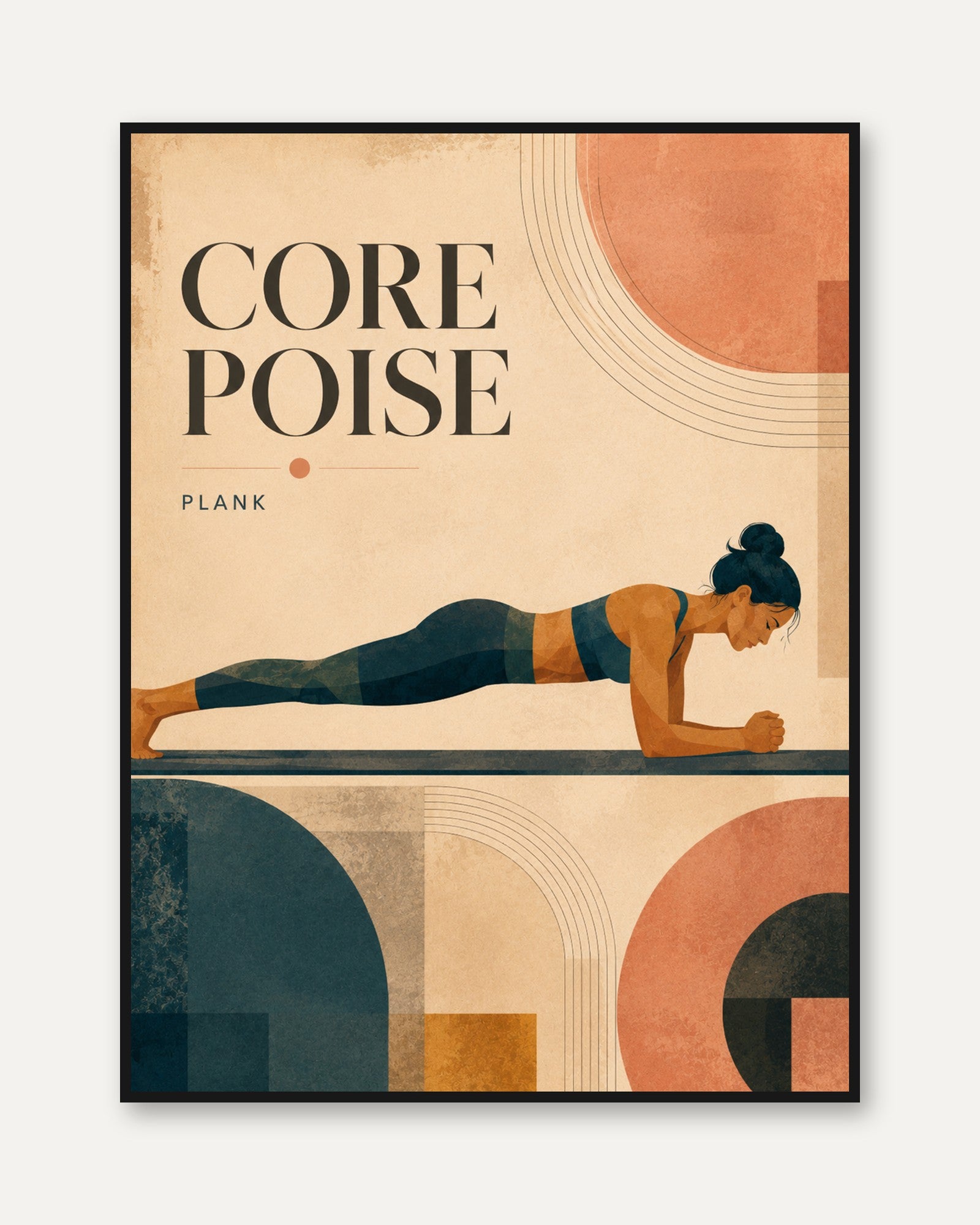 Core Poise Plank Yoga Poster: Art Deco Fitness Wall Art - framed