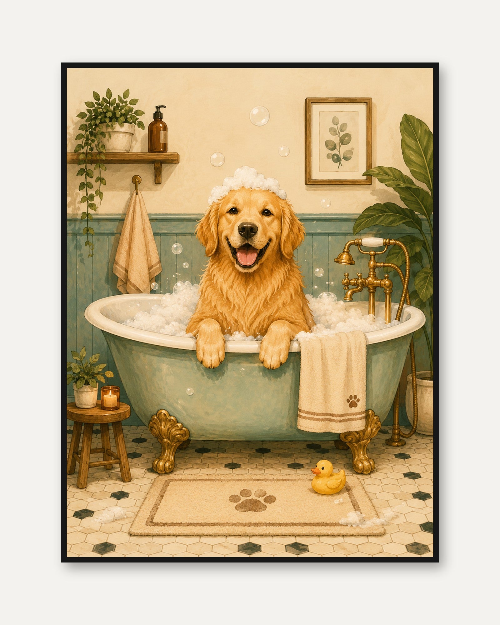 Golden Retriever Bathroom Wall Art - framed
