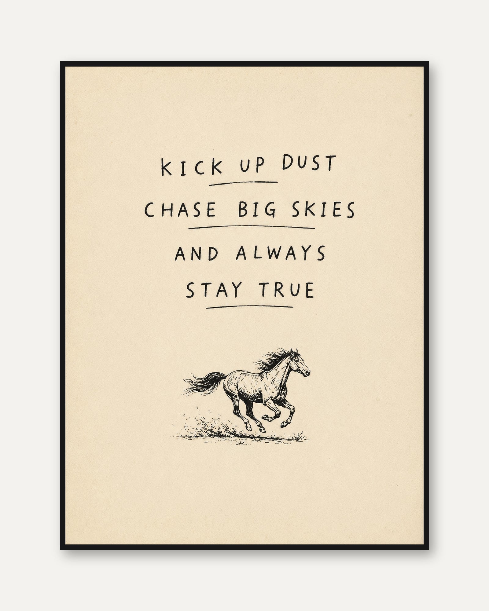 Cowboy Wall Art Print: Rustic Horse and Motivational Quote - framed