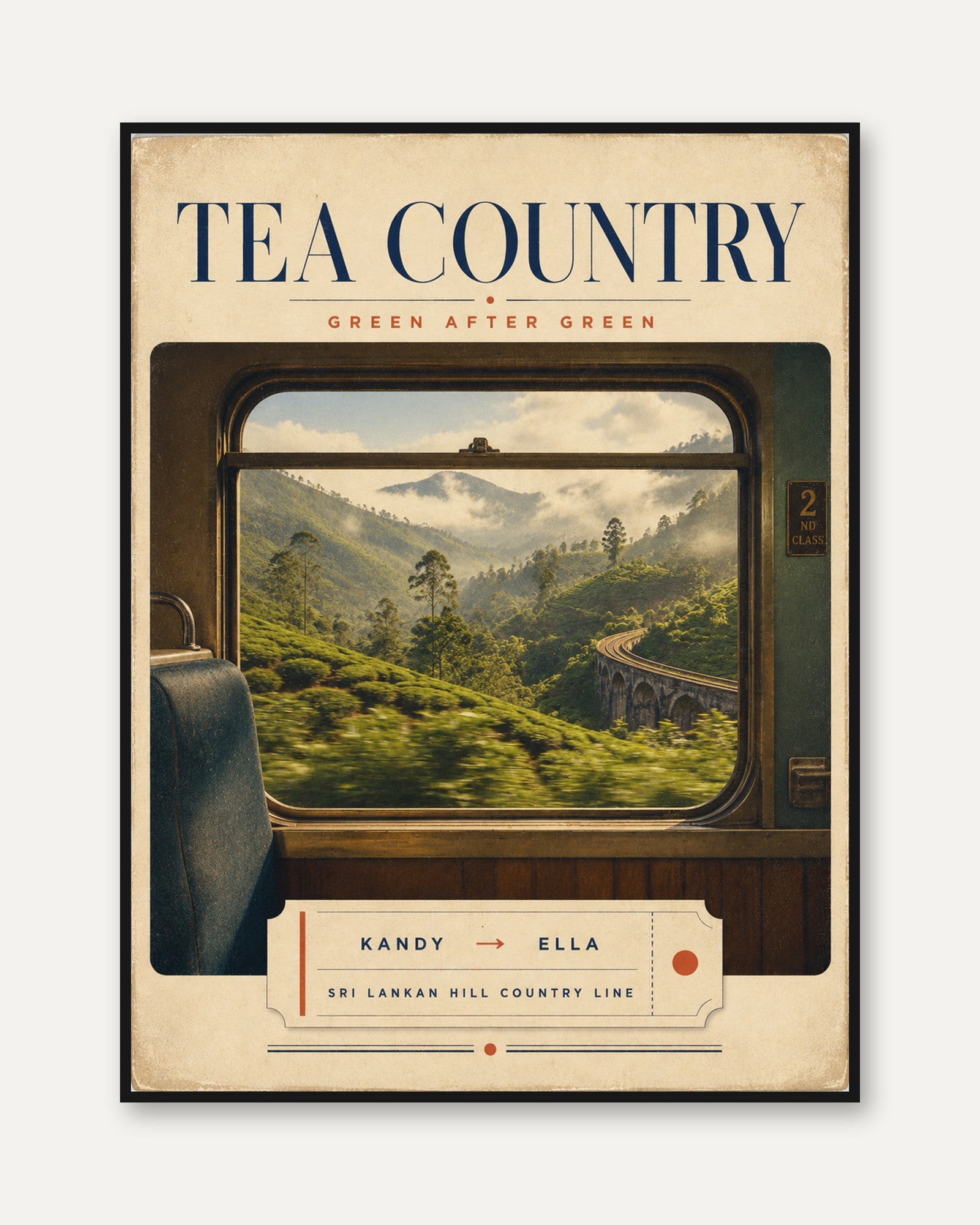 Tea Plantation Poster – Vintage Travel Print - framed
