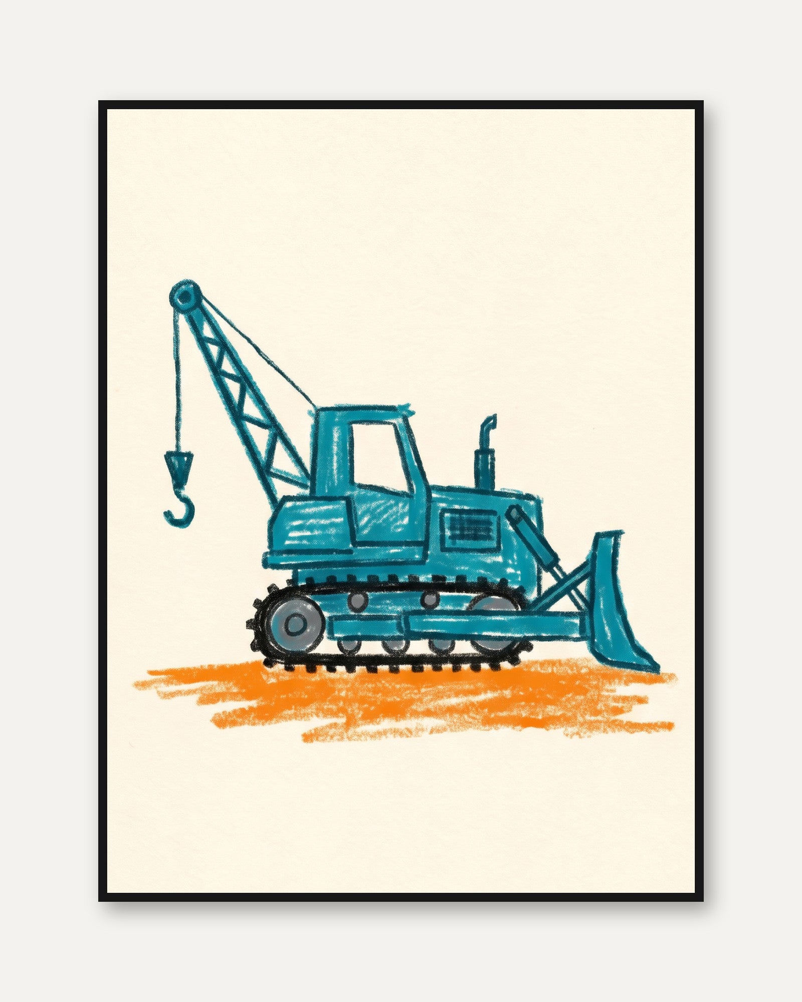 Construction Truck Wall Art – Crane Nursery Print - framed