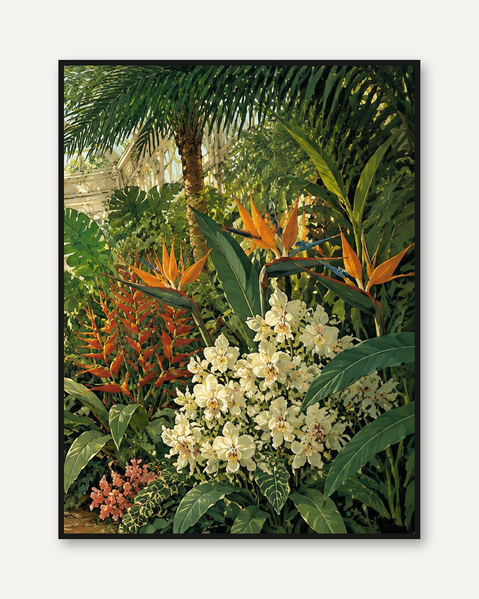 Tropical Paradise Botanical Print: Bird of Paradise Garden Art - framed
