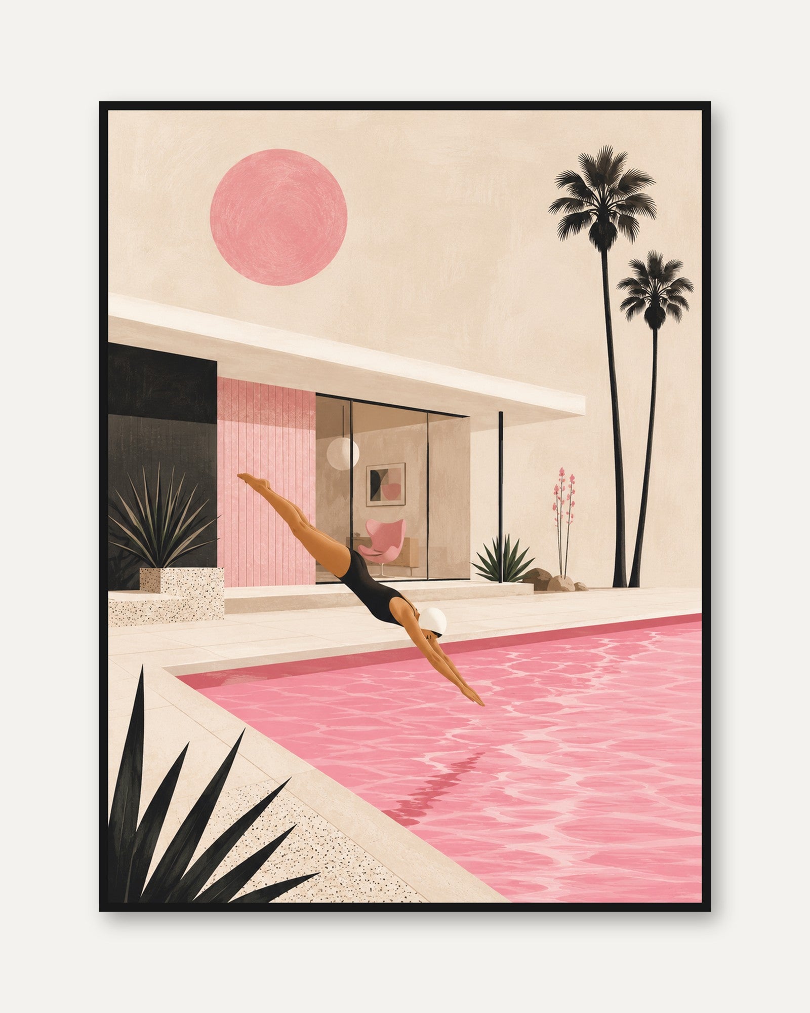 Mid Century Pool Poster – Palm Springs Wall Art - framed