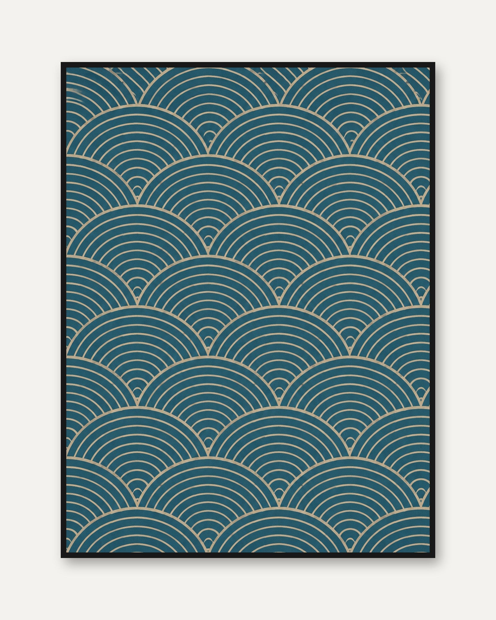 Teal and Gold Japanese Wave Print - framed