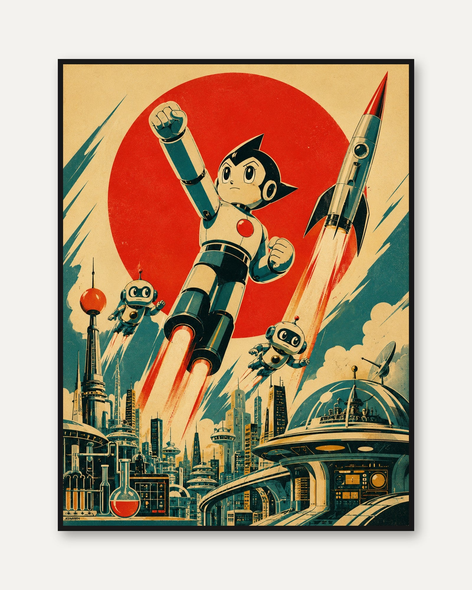 Retro Robot Poster – Vintage Sci-Fi Wall Art - framed